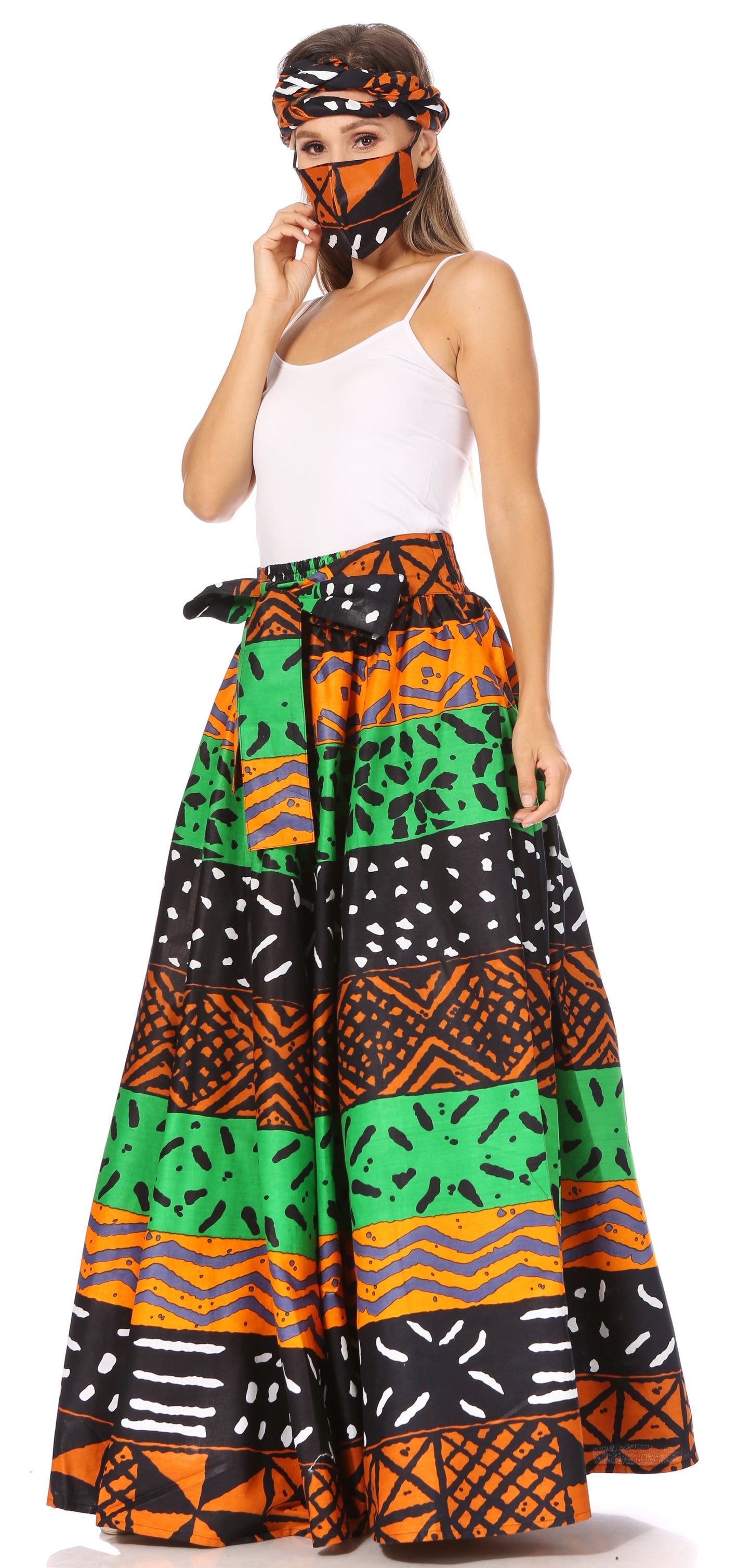 Sakkas Asma's Second Convertible Traditional Wax Print Maxi Skirt with Adjustable Straps - Concordia Style Boutique