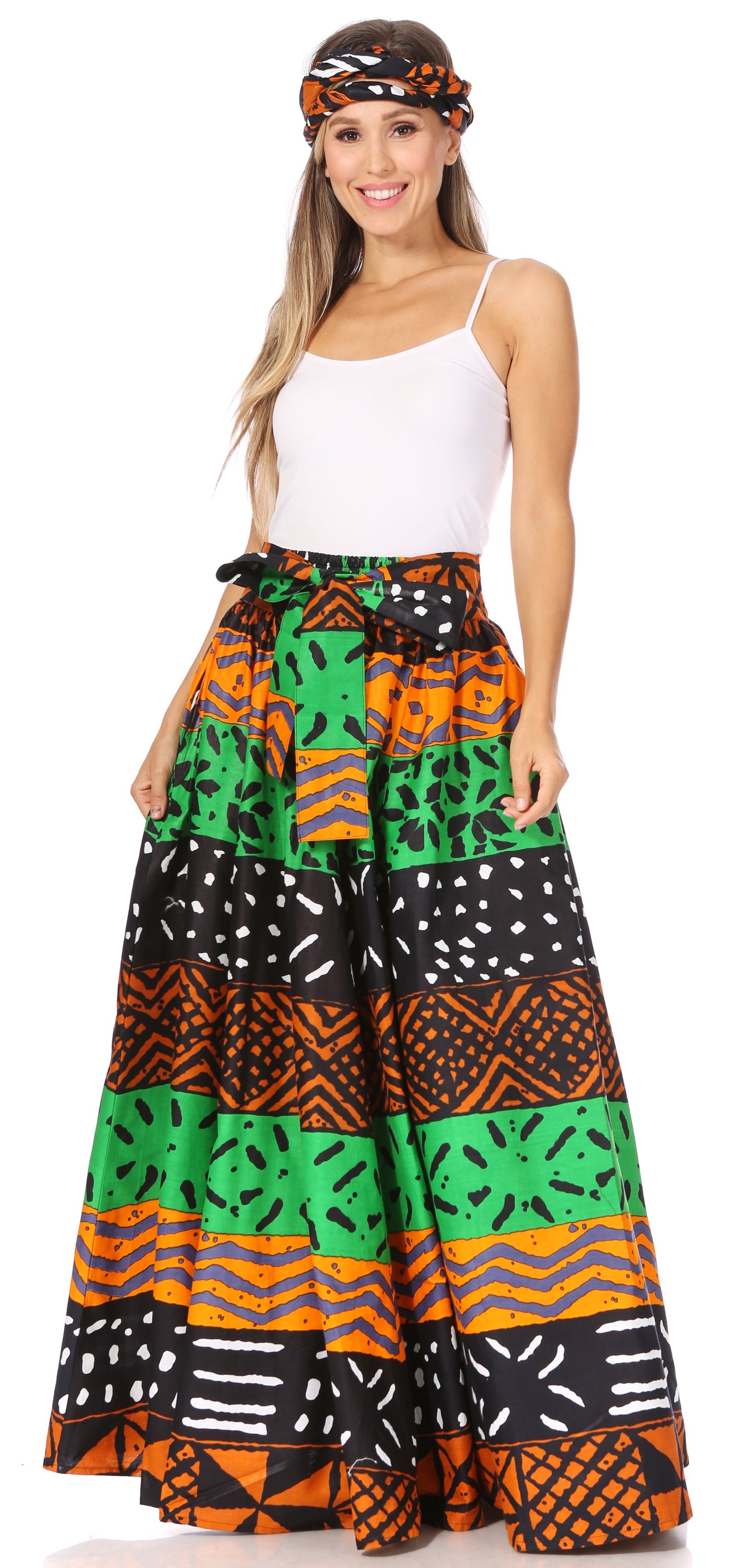 Sakkas Asma's Second Convertible Traditional Wax Print Maxi Skirt with Adjustable Straps - Concordia Style Boutique