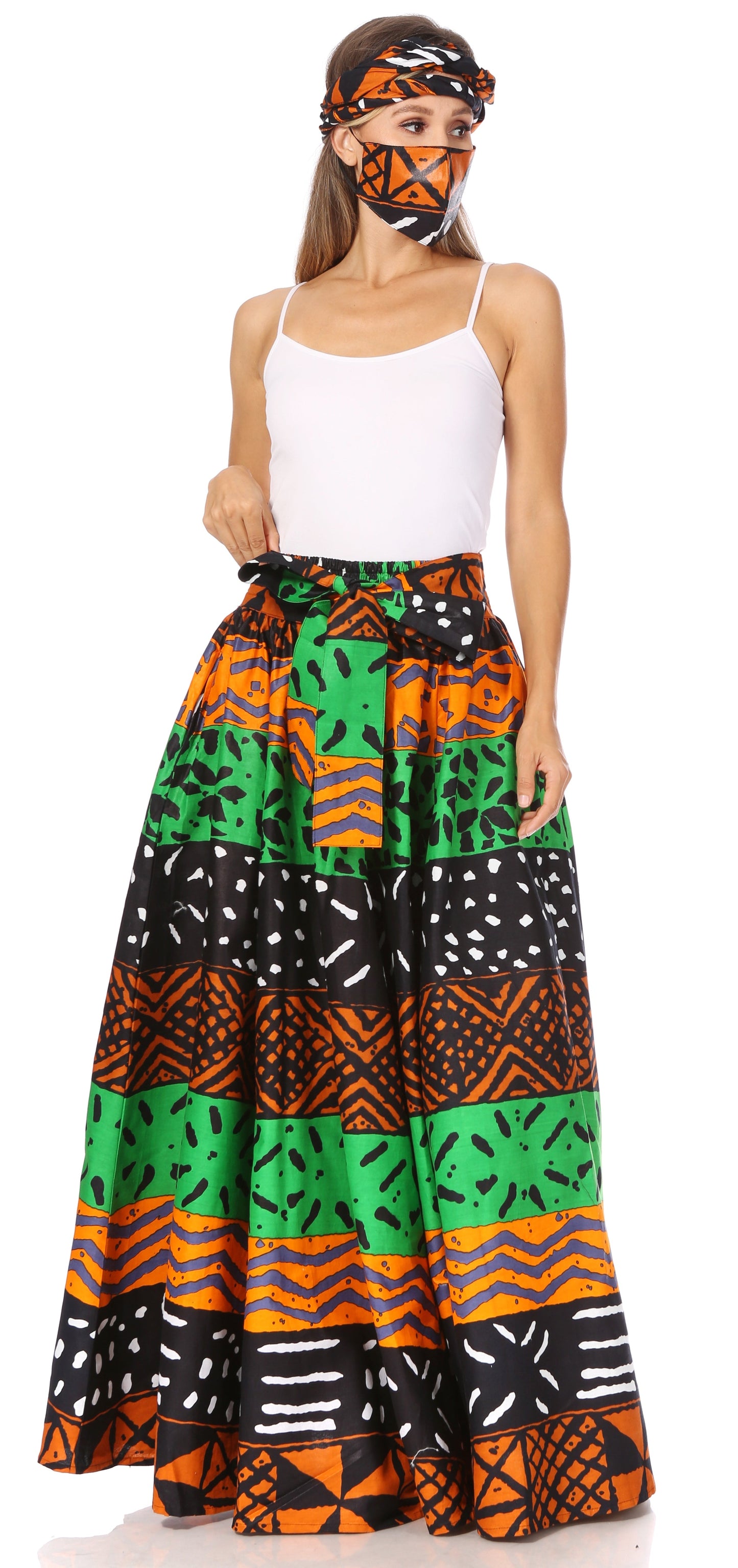 Sakkas Asma's Second Convertible Traditional Wax Print Maxi Skirt with Adjustable Straps - Concordia Style Boutique