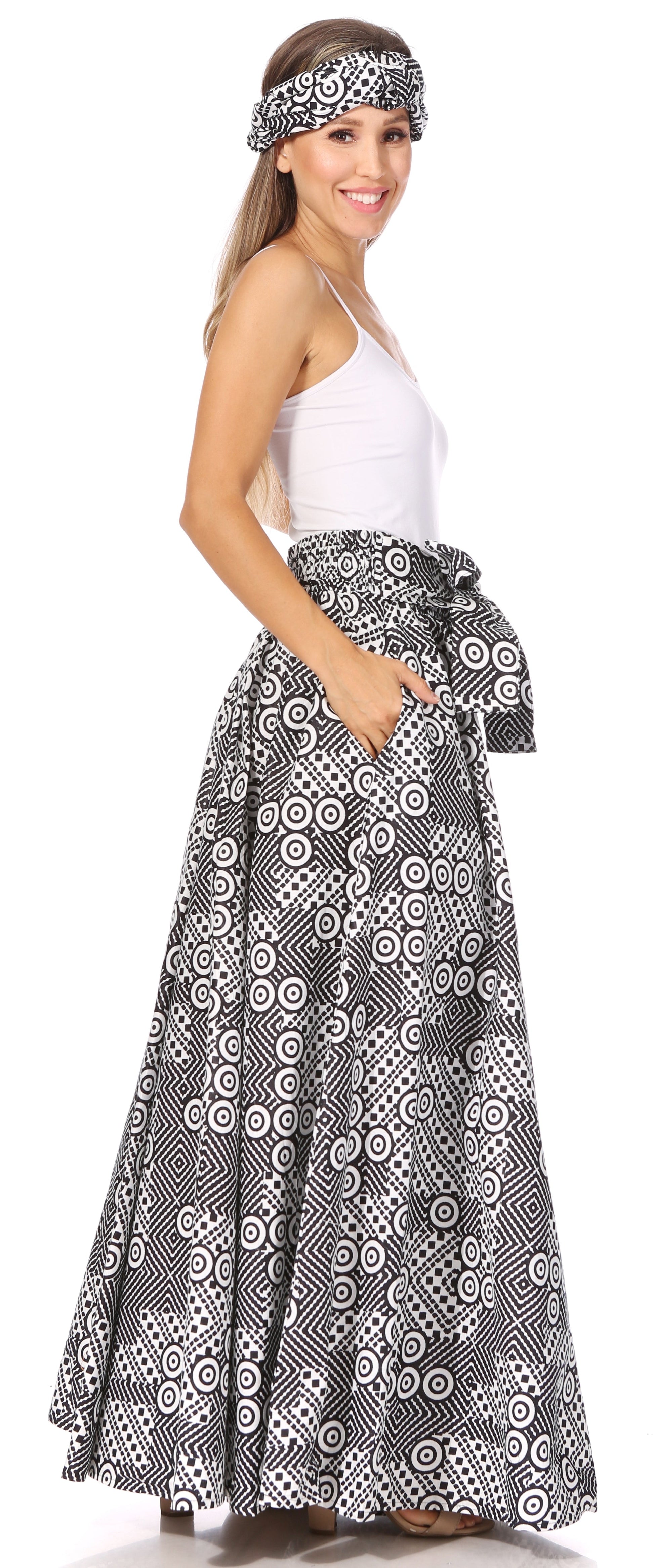 Sakkas Asma's Second Convertible Traditional Wax Print Maxi Skirt with Adjustable Straps - Concordia Style Boutique