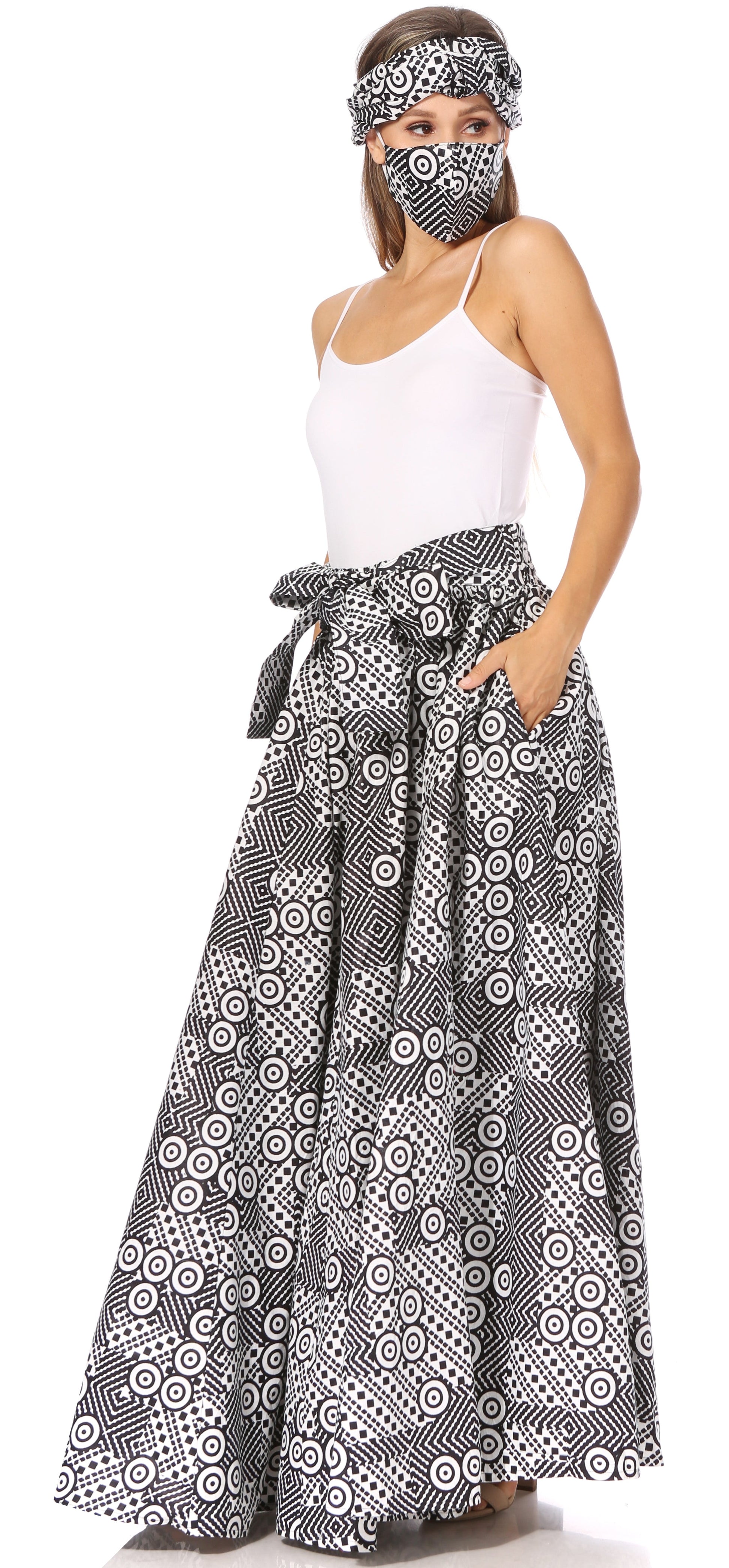 Sakkas Asma's Second Convertible Traditional Wax Print Maxi Skirt with Adjustable Straps - Concordia Style Boutique