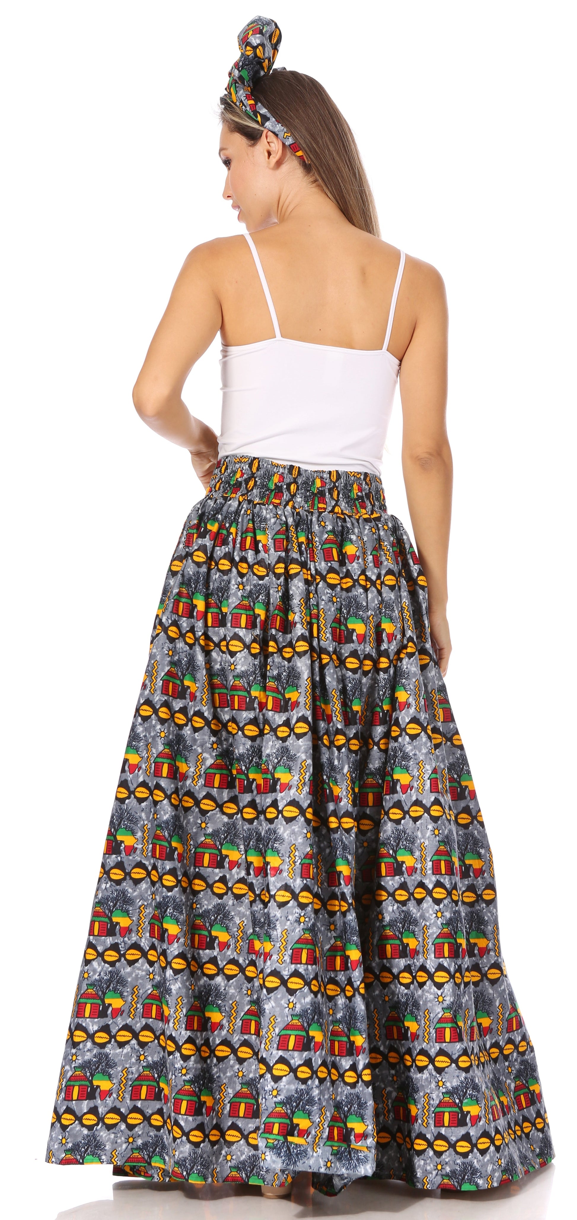 Sakkas Asma's Second Convertible Traditional Wax Print Maxi Skirt with Adjustable Straps - Concordia Style Boutique