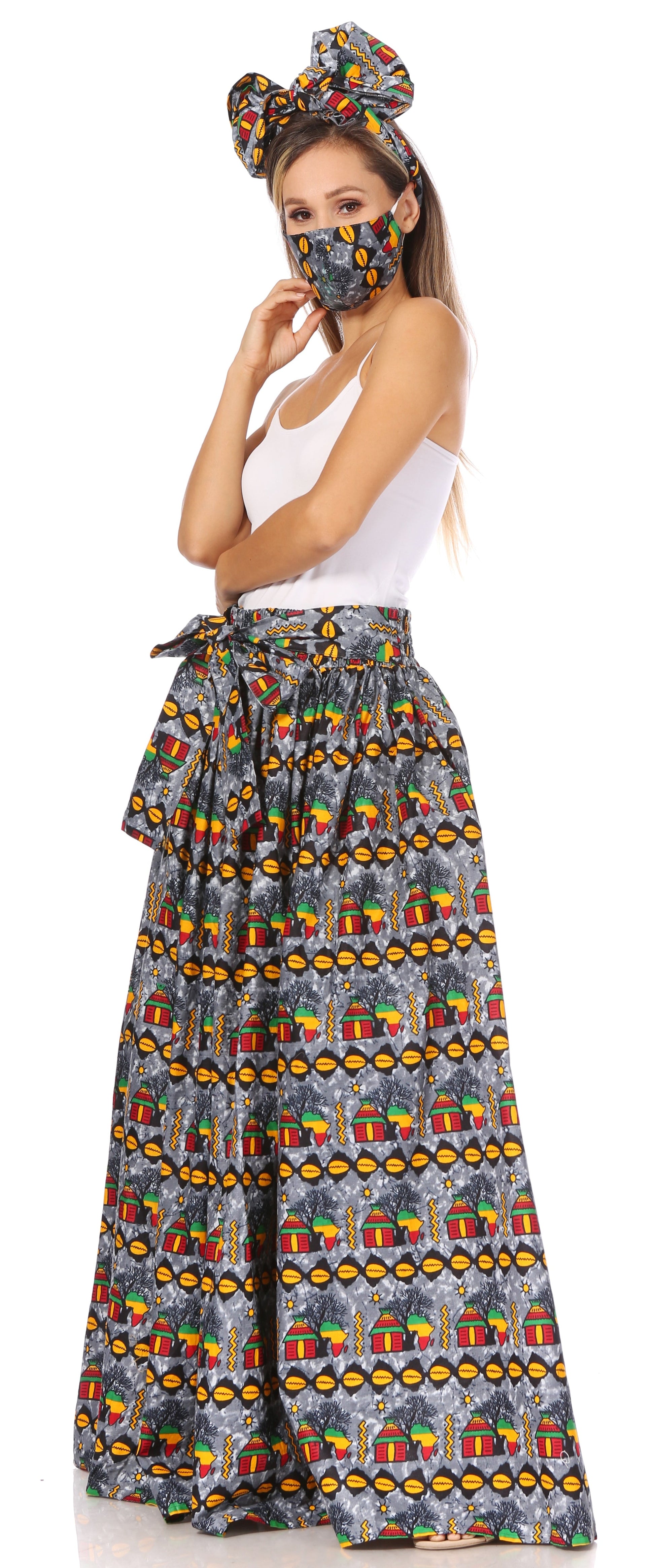 Sakkas Asma's Second Convertible Traditional Wax Print Maxi Skirt with Adjustable Straps - Concordia Style Boutique