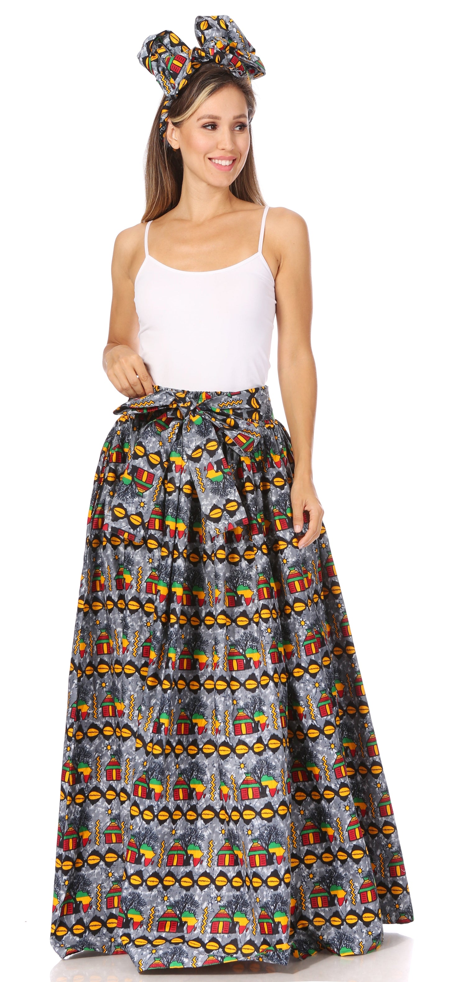 Sakkas Asma's Second Convertible Traditional Wax Print Maxi Skirt with Adjustable Straps - Concordia Style Boutique