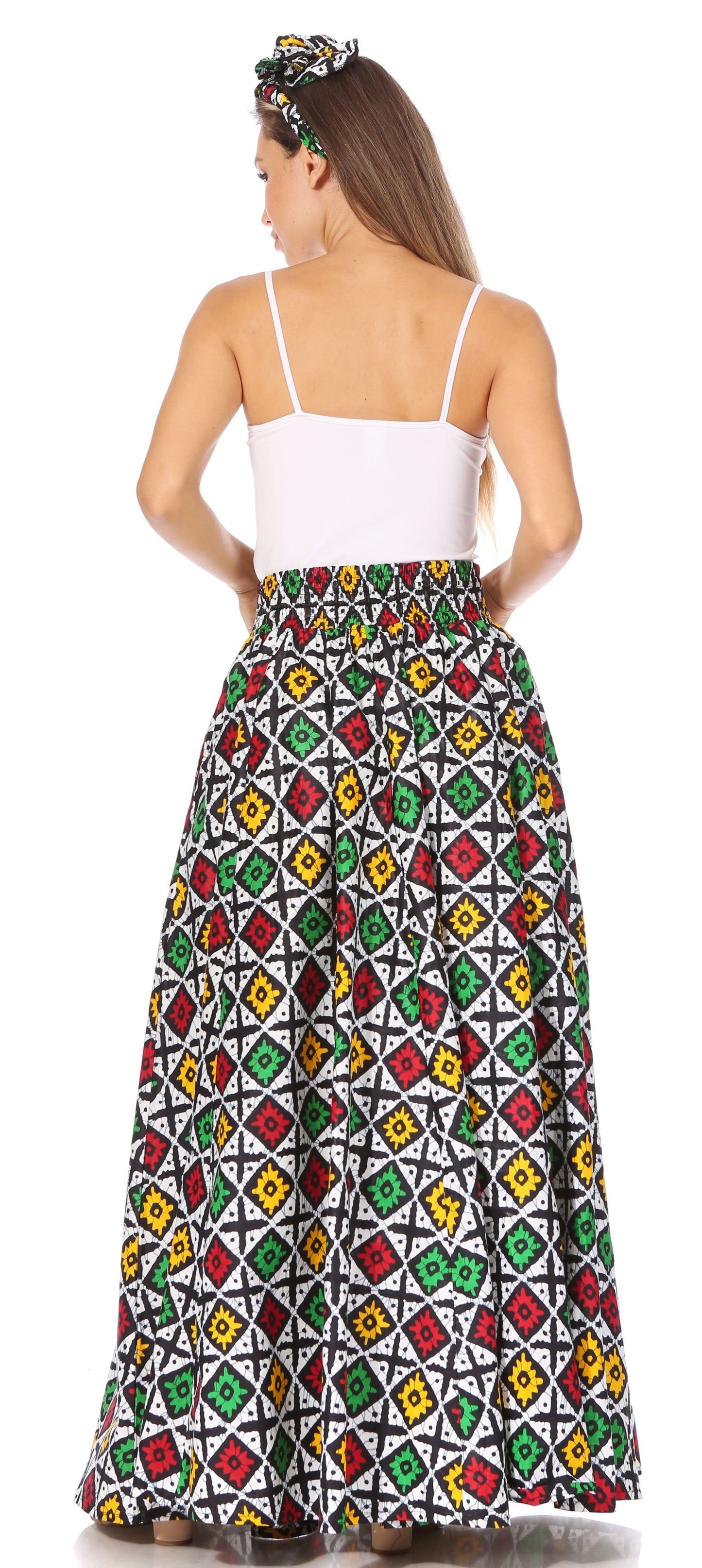 Sakkas Asma's Second Convertible Traditional Wax Print Maxi Skirt with Adjustable Straps - Concordia Style Boutique