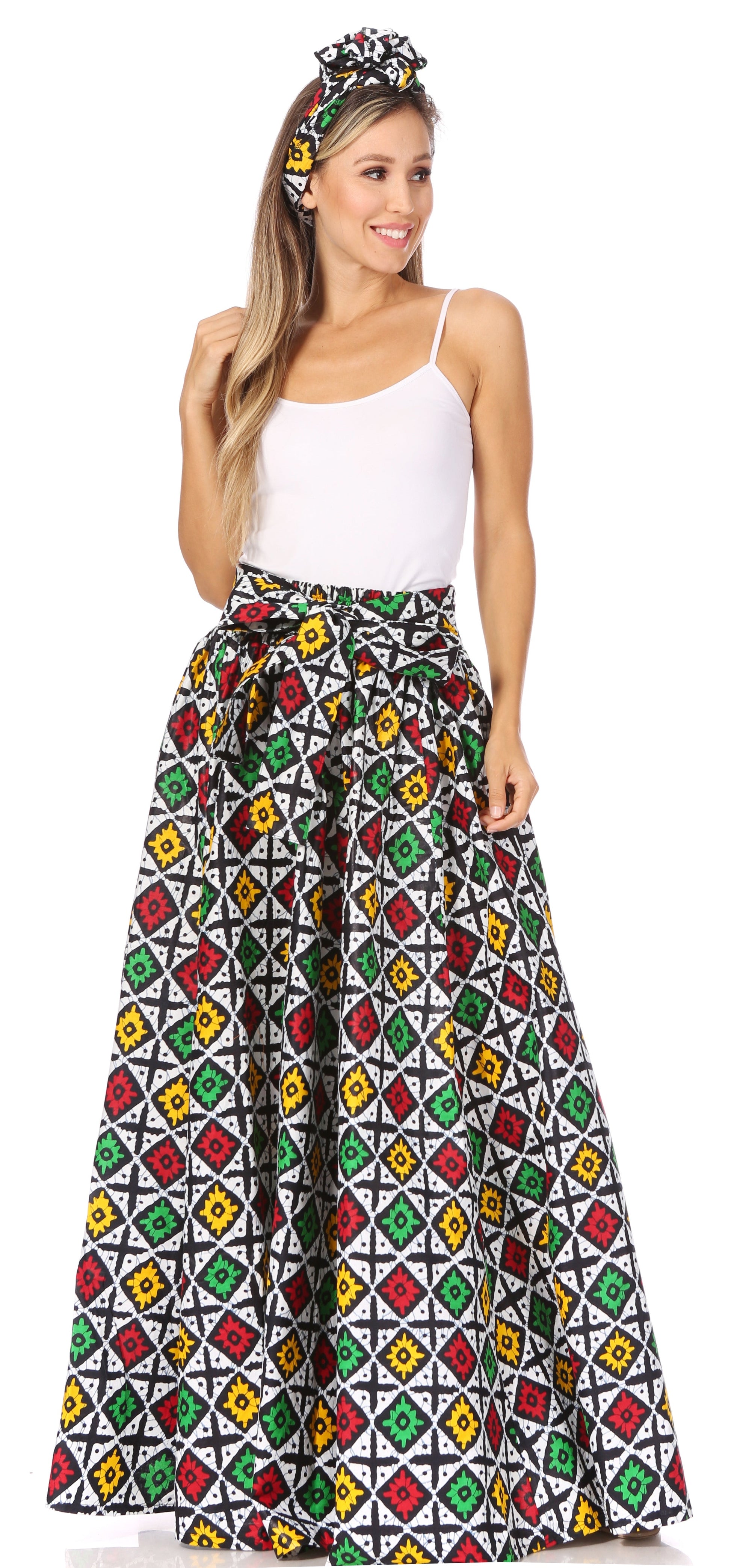 Sakkas Asma's Second Convertible Traditional Wax Print Maxi Skirt with Adjustable Straps - Concordia Style Boutique