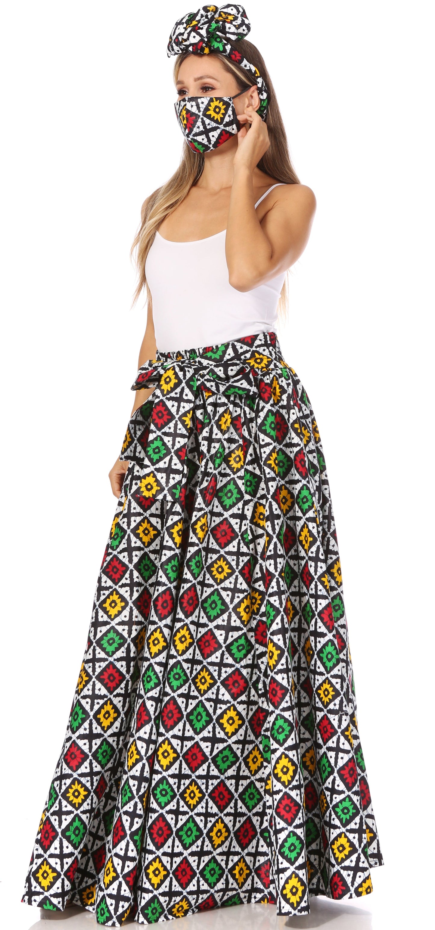 Sakkas Asma's Second Convertible Traditional Wax Print Maxi Skirt with Adjustable Straps - Concordia Style Boutique