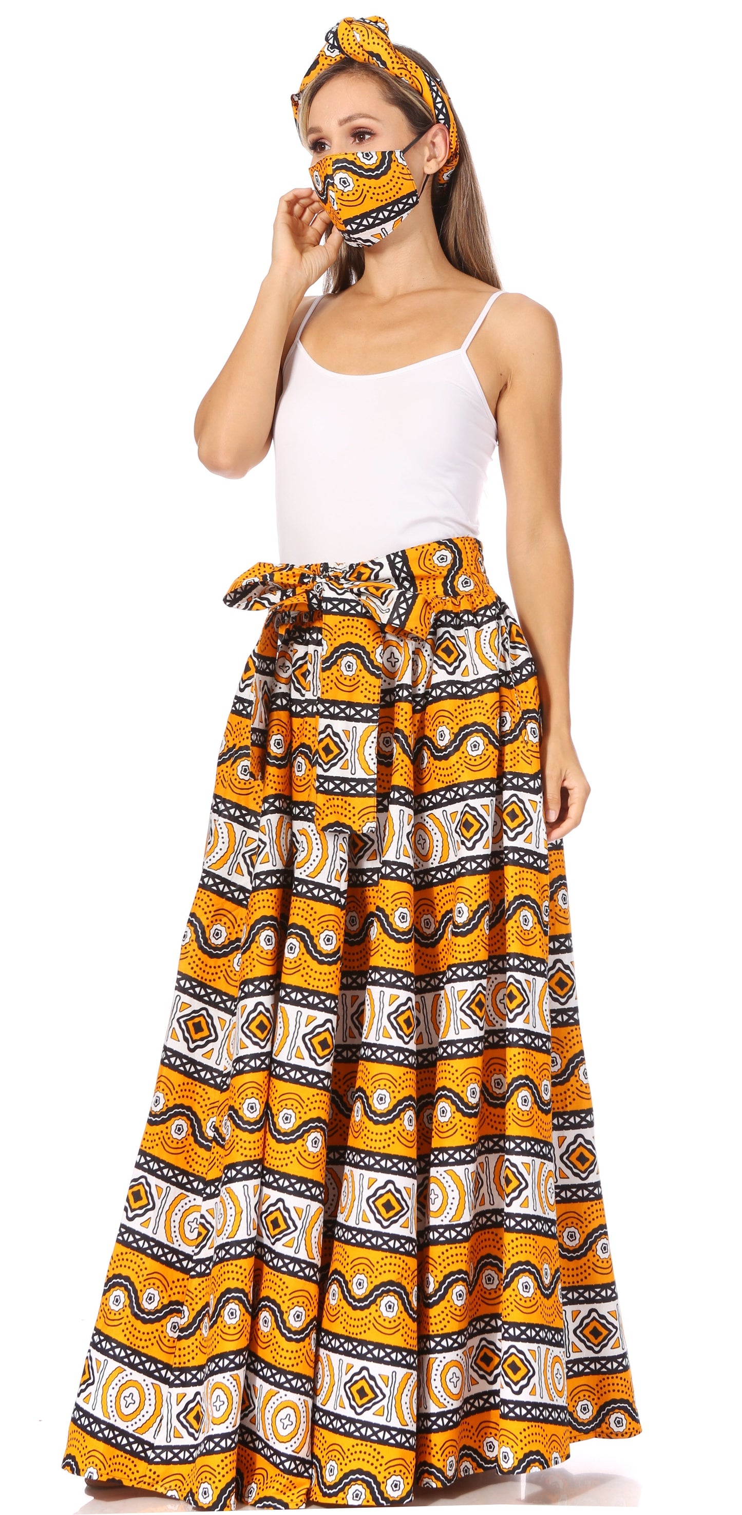 Sakkas Asma's Second Convertible Traditional Wax Print Maxi Skirt with Adjustable Straps - Concordia Style Boutique