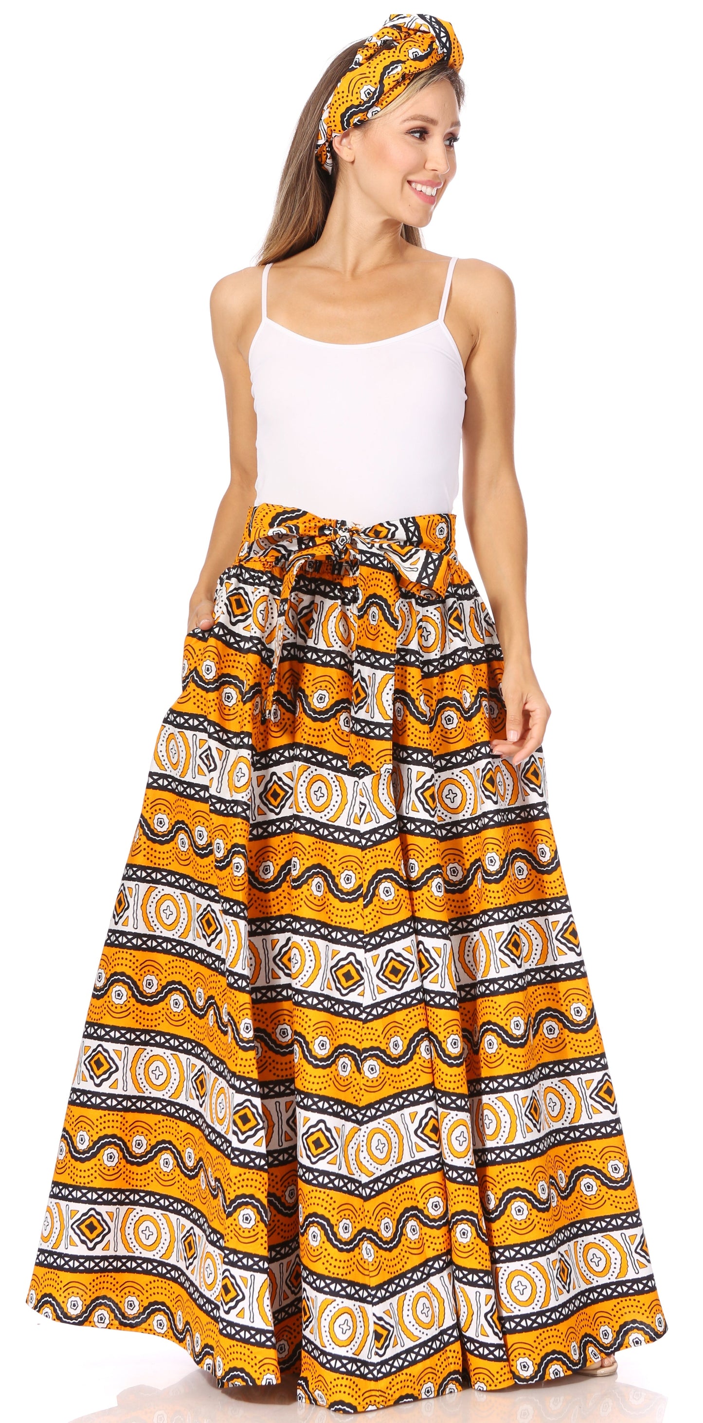 Sakkas Asma's Second Convertible Traditional Wax Print Maxi Skirt with Adjustable Straps - Concordia Style Boutique