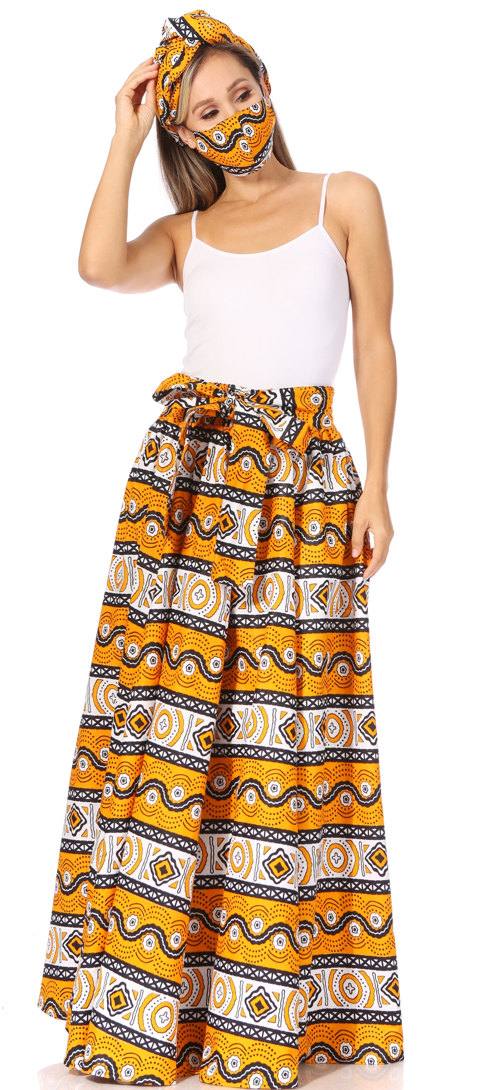 Sakkas Asma's Second Convertible Traditional Wax Print Maxi Skirt with Adjustable Straps - Concordia Style Boutique