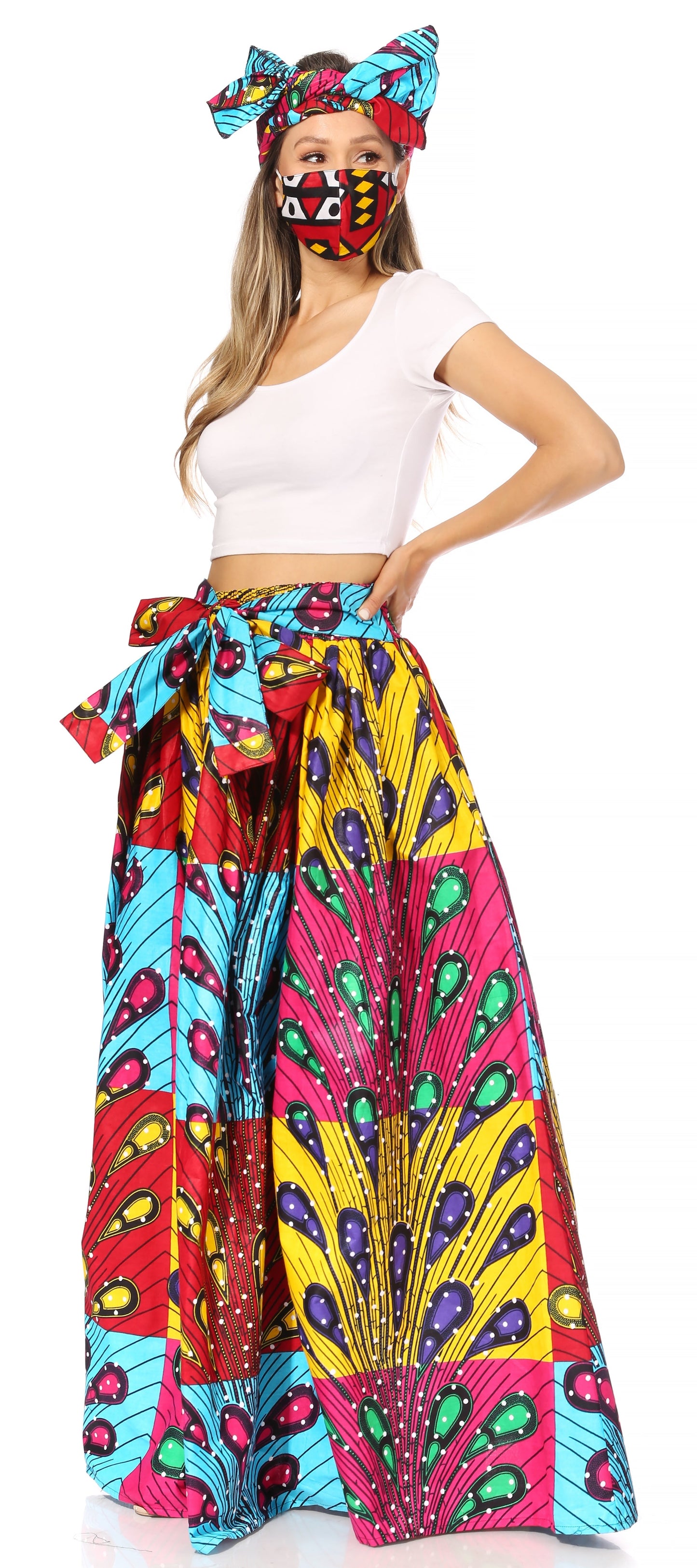 Sakkas Asma's Second Convertible Traditional Wax Print Maxi Skirt with Adjustable Straps - Concordia Style Boutique