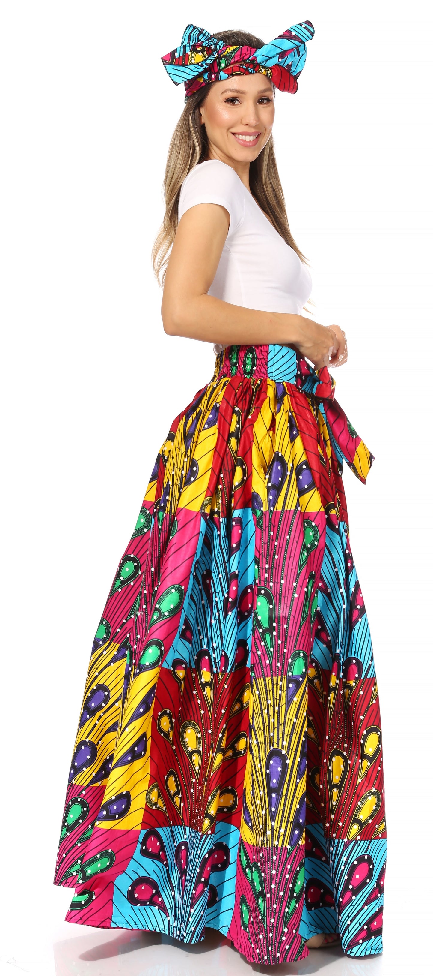 Sakkas Asma's Second Convertible Traditional Wax Print Maxi Skirt with Adjustable Straps - Concordia Style Boutique