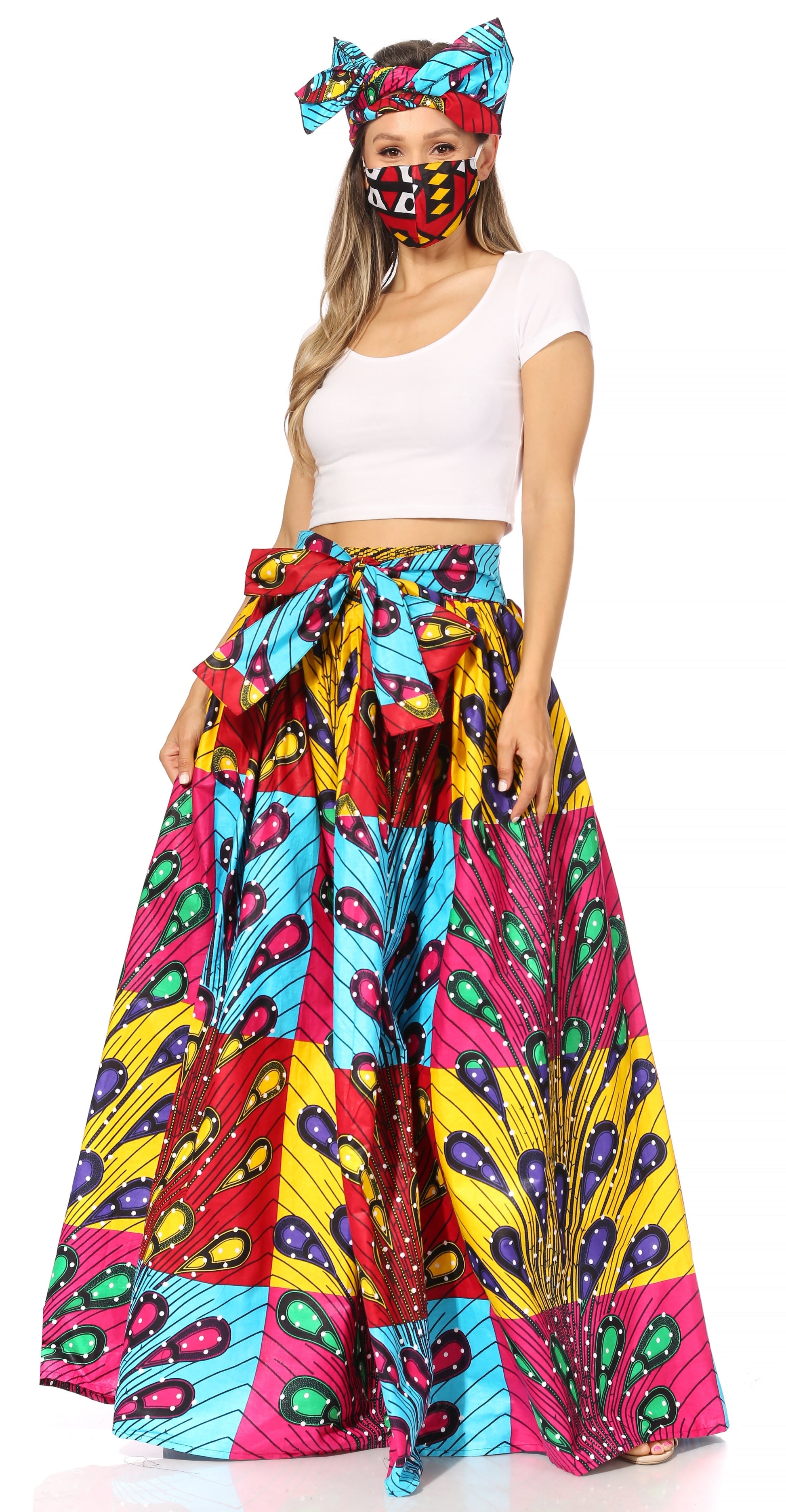 Sakkas Asma's Second Convertible Traditional Wax Print Maxi Skirt with Adjustable Straps - Concordia Style Boutique