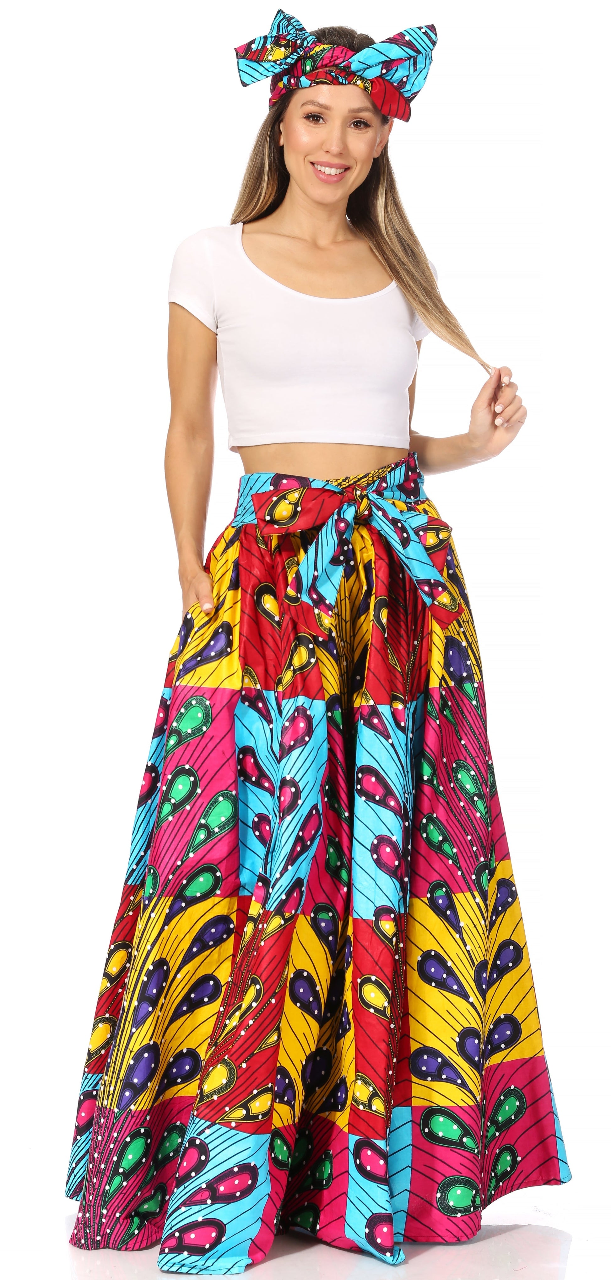 Sakkas Asma's Second Convertible Traditional Wax Print Maxi Skirt with Adjustable Straps - Concordia Style Boutique