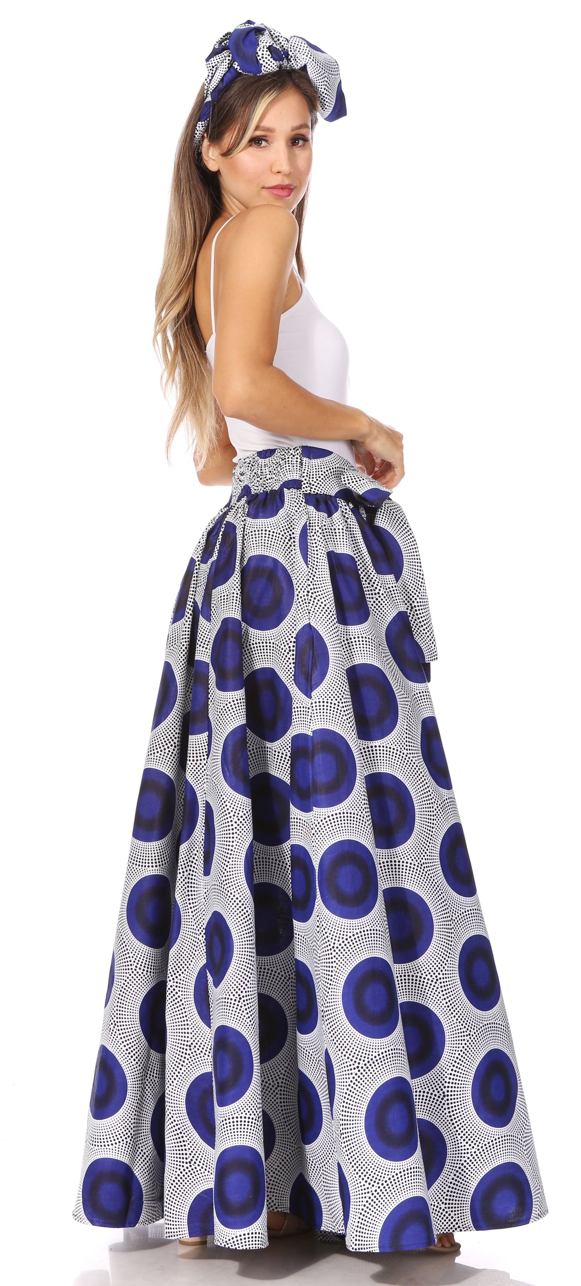Sakkas Asma's Second Convertible Traditional Wax Print Maxi Skirt with Adjustable Straps - Concordia Style Boutique
