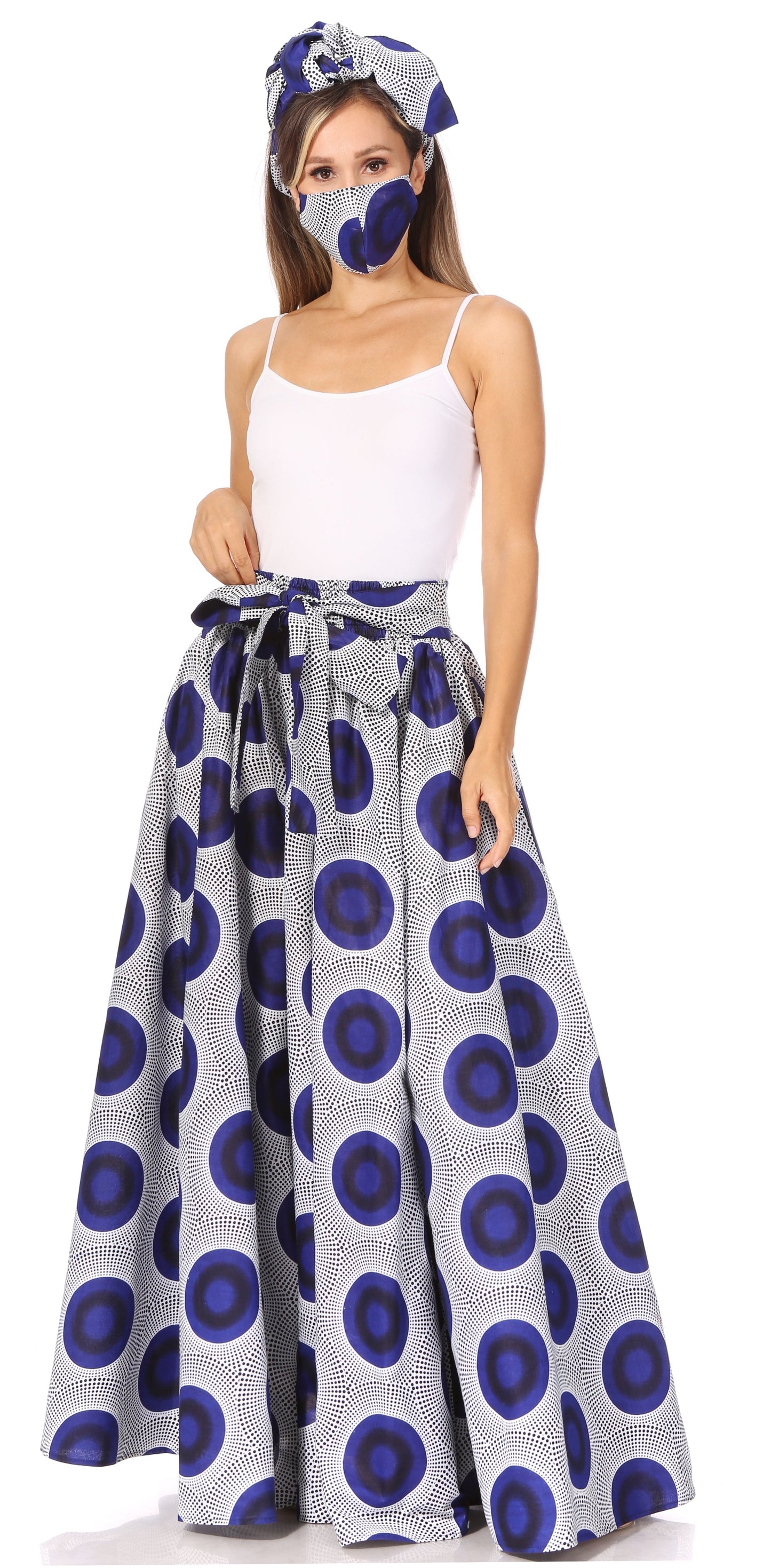 Sakkas Asma's Second Convertible Traditional Wax Print Maxi Skirt with Adjustable Straps - Concordia Style Boutique