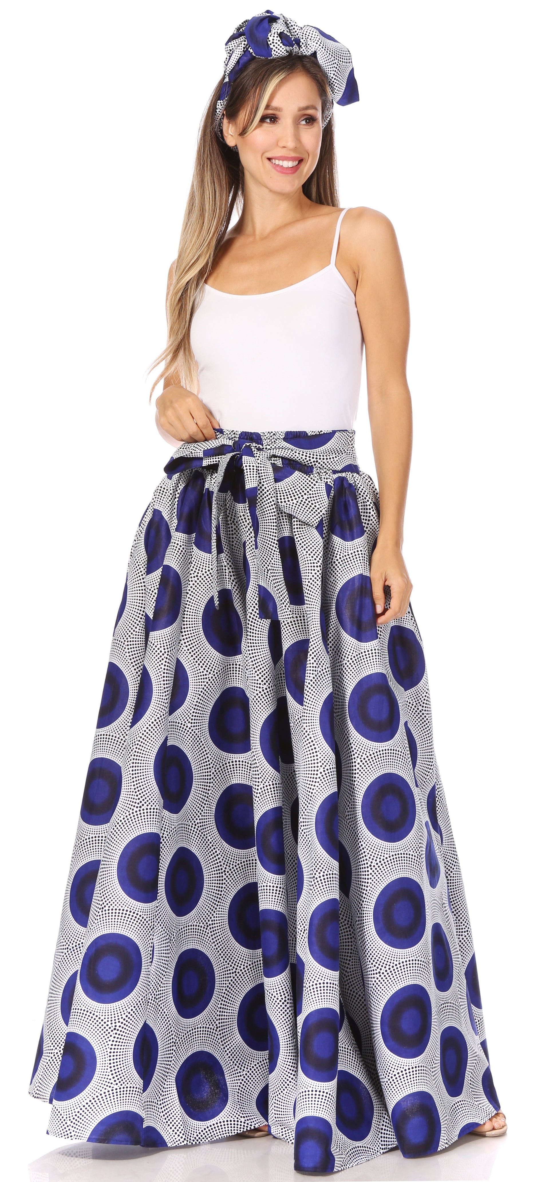 Sakkas Asma's Second Convertible Traditional Wax Print Maxi Skirt with Adjustable Straps - Concordia Style Boutique