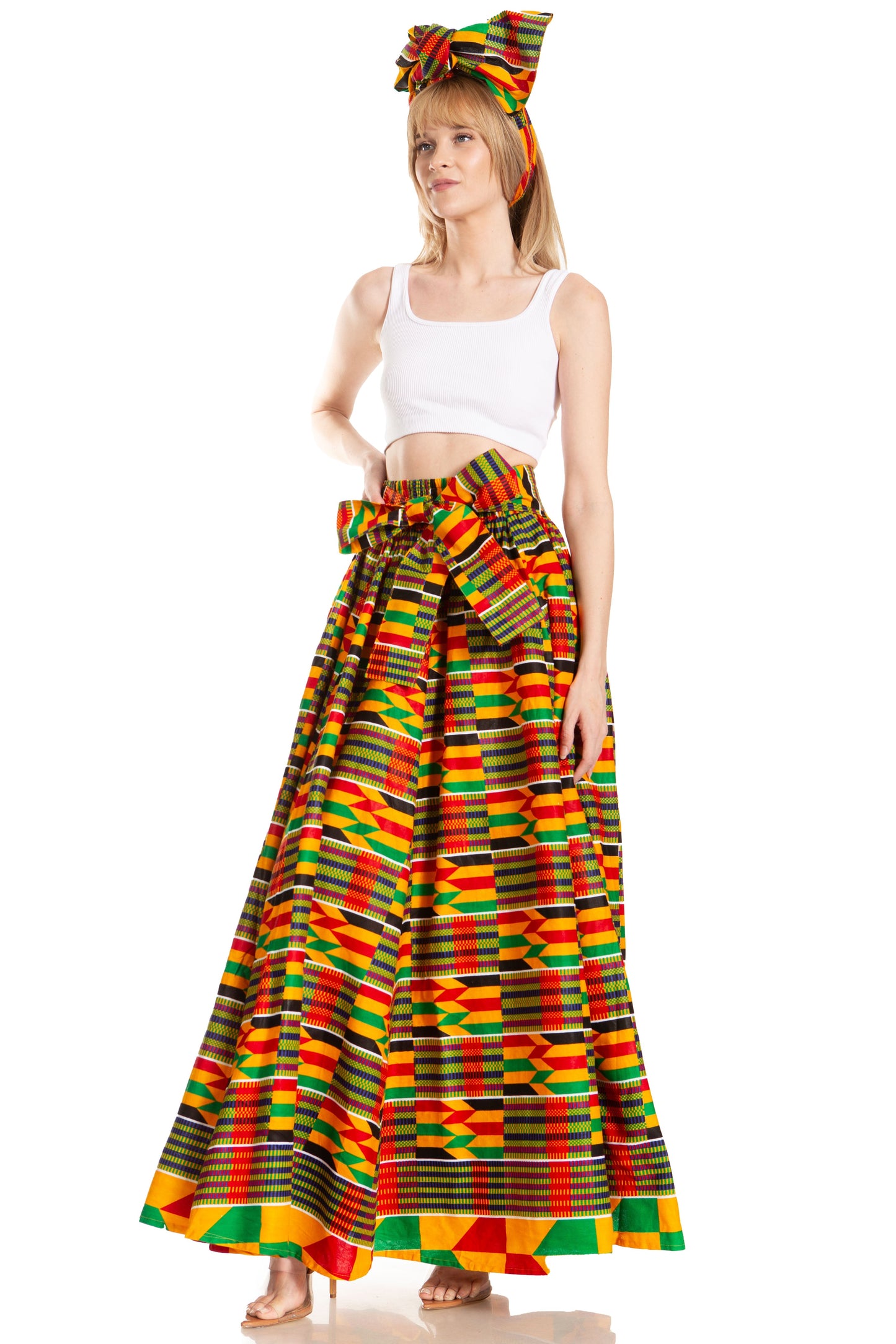 Sakkas Asma's Second Convertible Traditional Wax Print Maxi Skirt with Adjustable Straps - Concordia Style Boutique