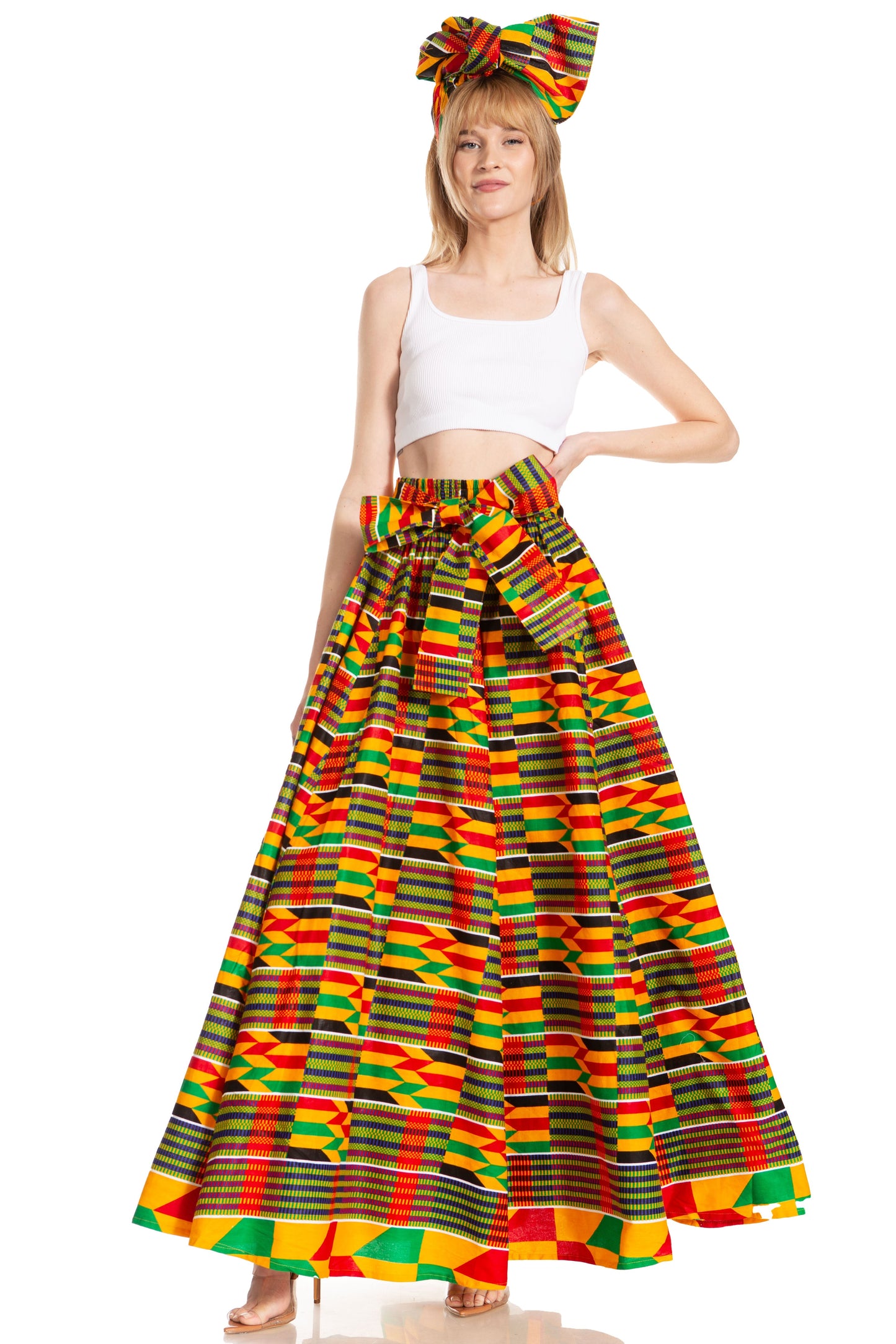 Sakkas Asma's Second Convertible Traditional Wax Print Maxi Skirt with Adjustable Straps - Concordia Style Boutique