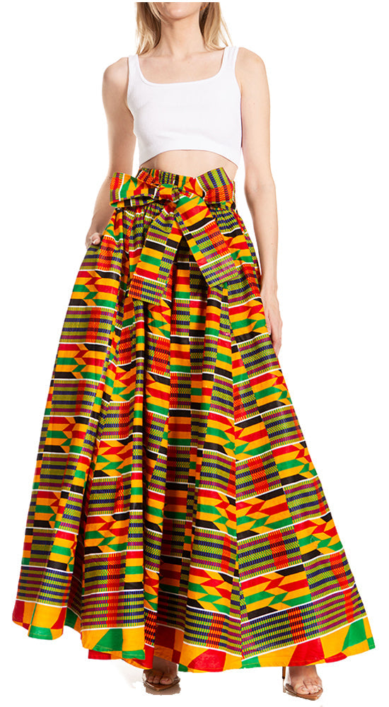 Sakkas Asma's Second Convertible Traditional Wax Print Maxi Skirt with Adjustable Straps - Concordia Style Boutique