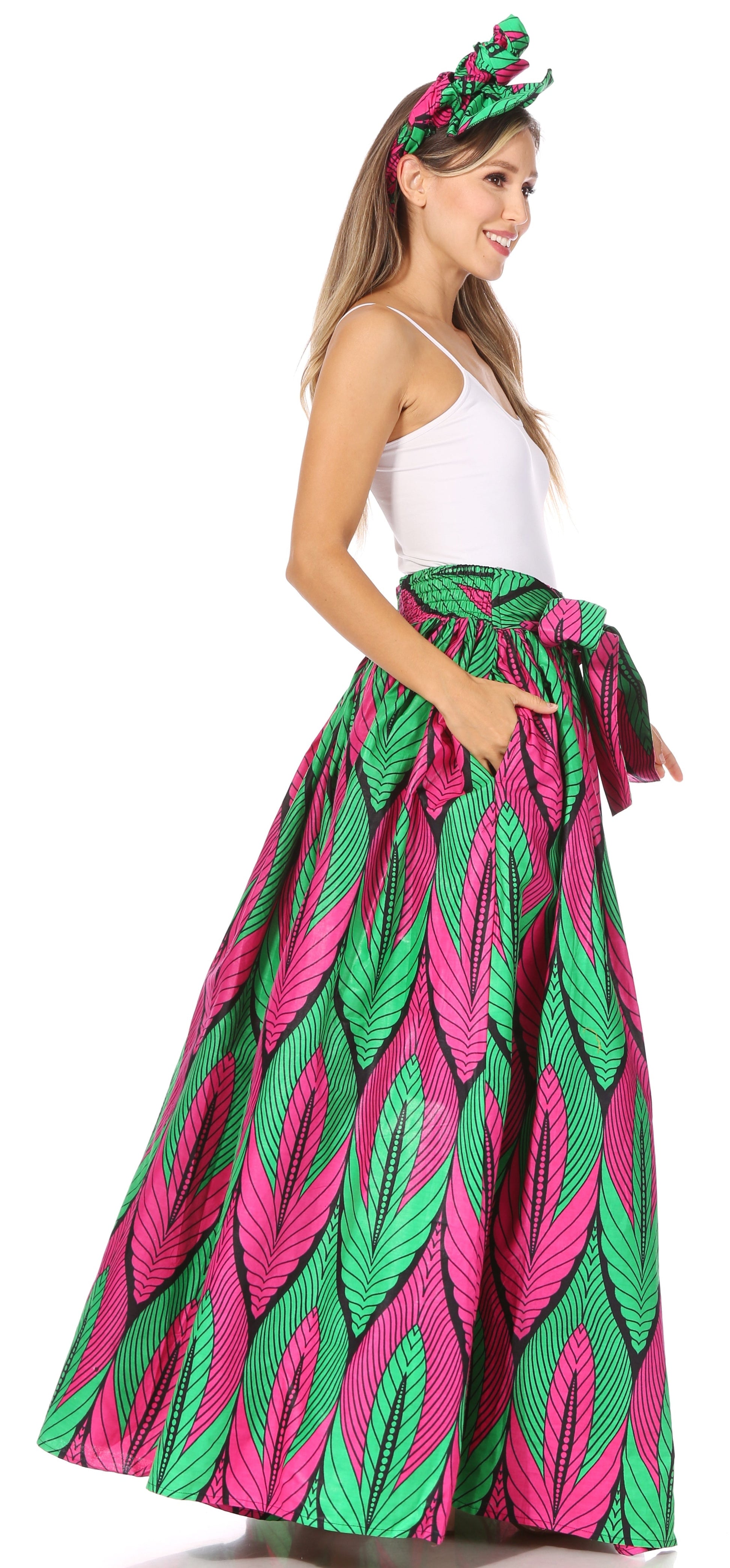 Sakkas Asma's Second Convertible Traditional Wax Print Maxi Skirt with Adjustable Straps - Concordia Style Boutique