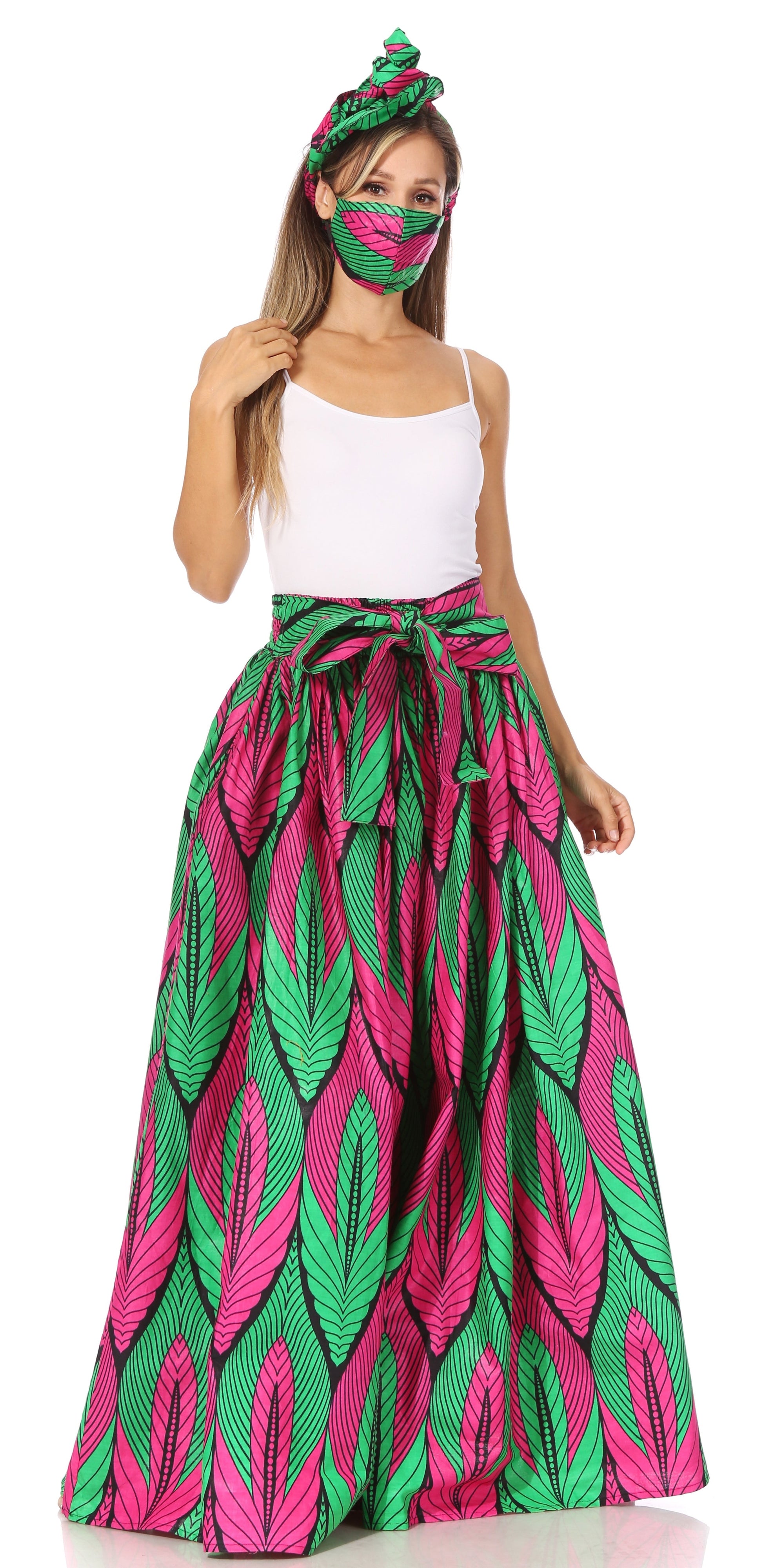Sakkas Asma's Second Convertible Traditional Wax Print Maxi Skirt with Adjustable Straps - Concordia Style Boutique