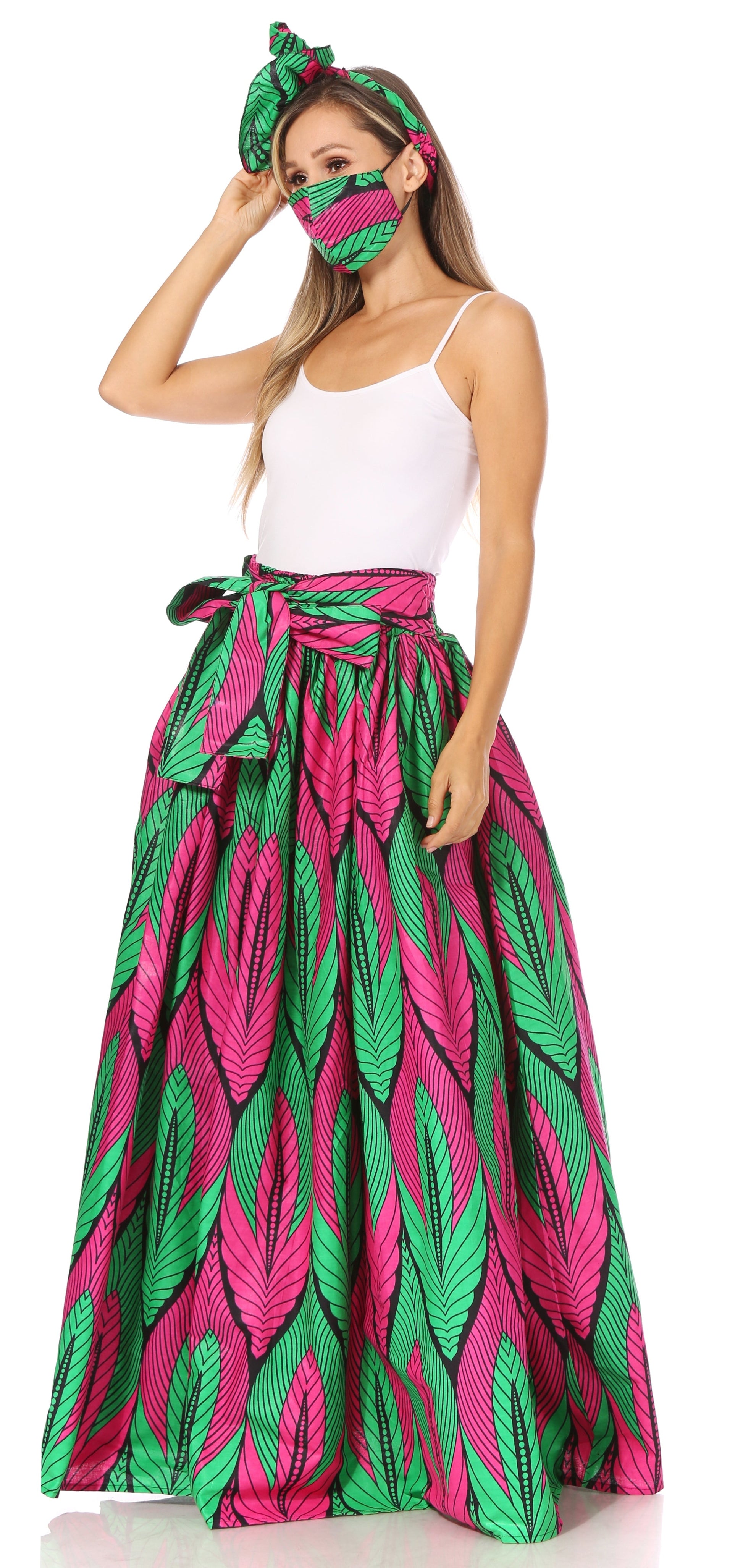 Sakkas Asma's Second Convertible Traditional Wax Print Maxi Skirt with Adjustable Straps - Concordia Style Boutique