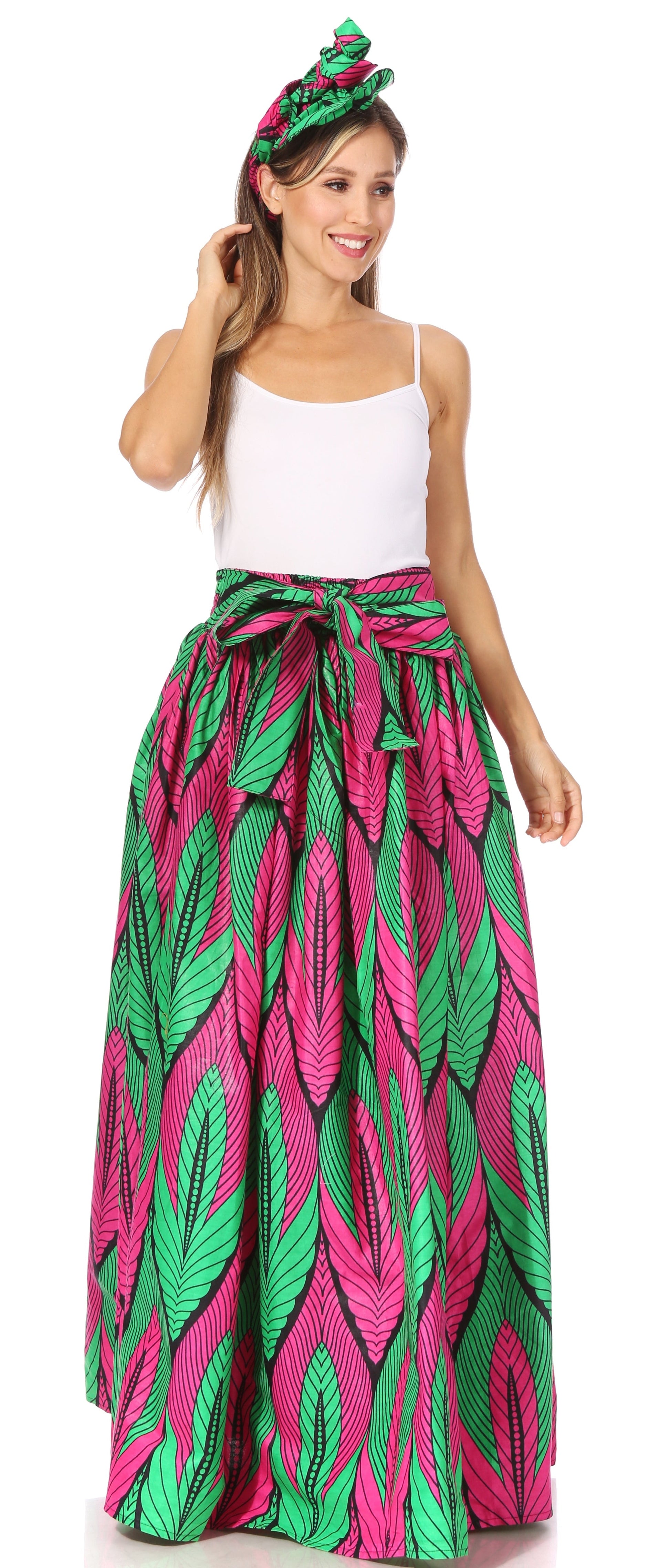 Sakkas Asma's Second Convertible Traditional Wax Print Maxi Skirt with Adjustable Straps - Concordia Style Boutique