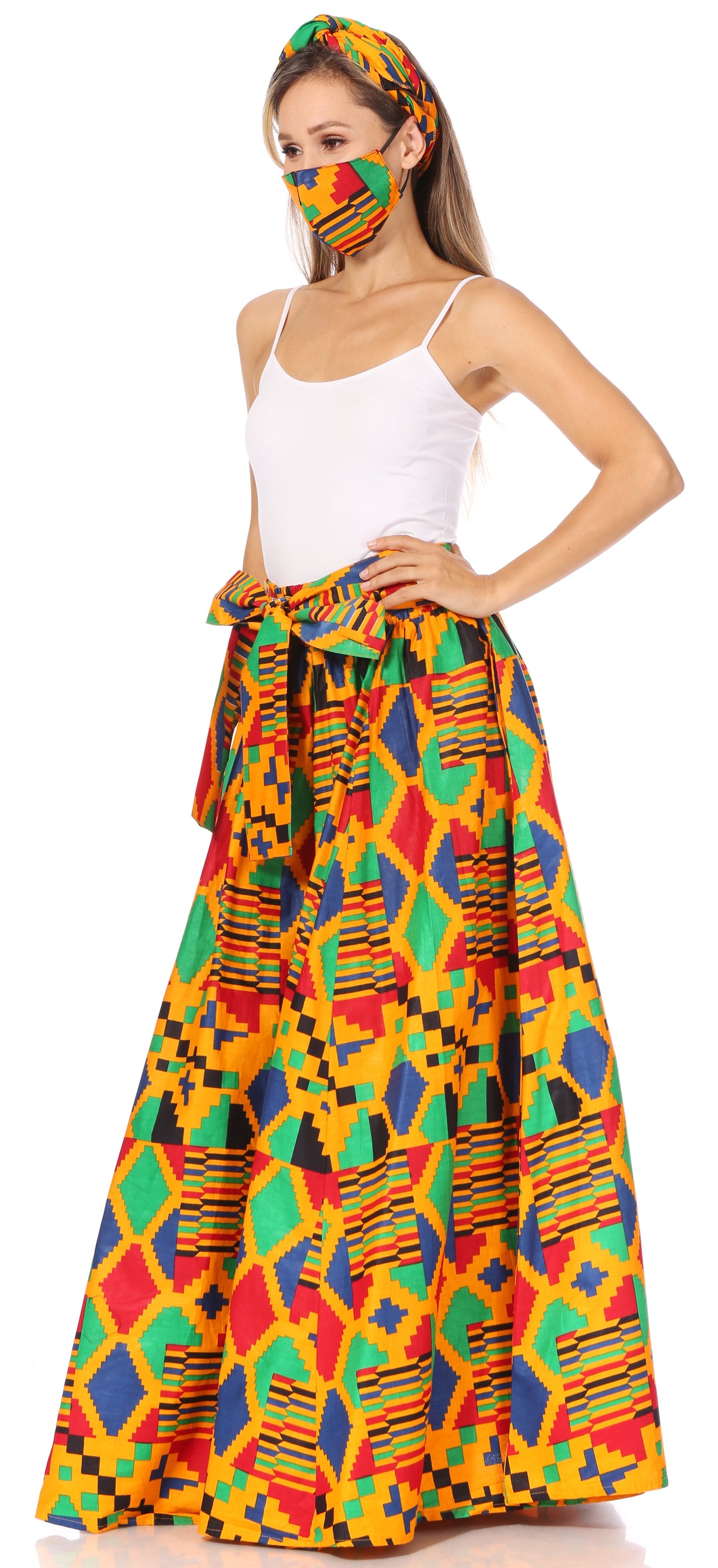 Sakkas Asma's Second Convertible Traditional Wax Print Maxi Skirt with Adjustable Straps - Concordia Style Boutique