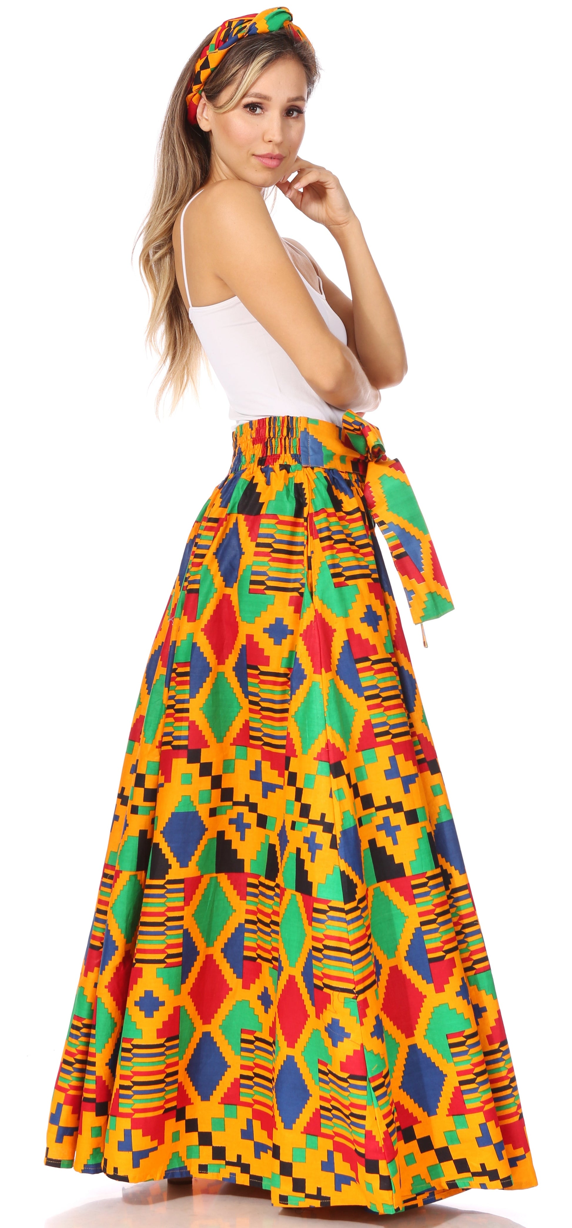 Sakkas Asma's Second Convertible Traditional Wax Print Maxi Skirt with Adjustable Straps - Concordia Style Boutique