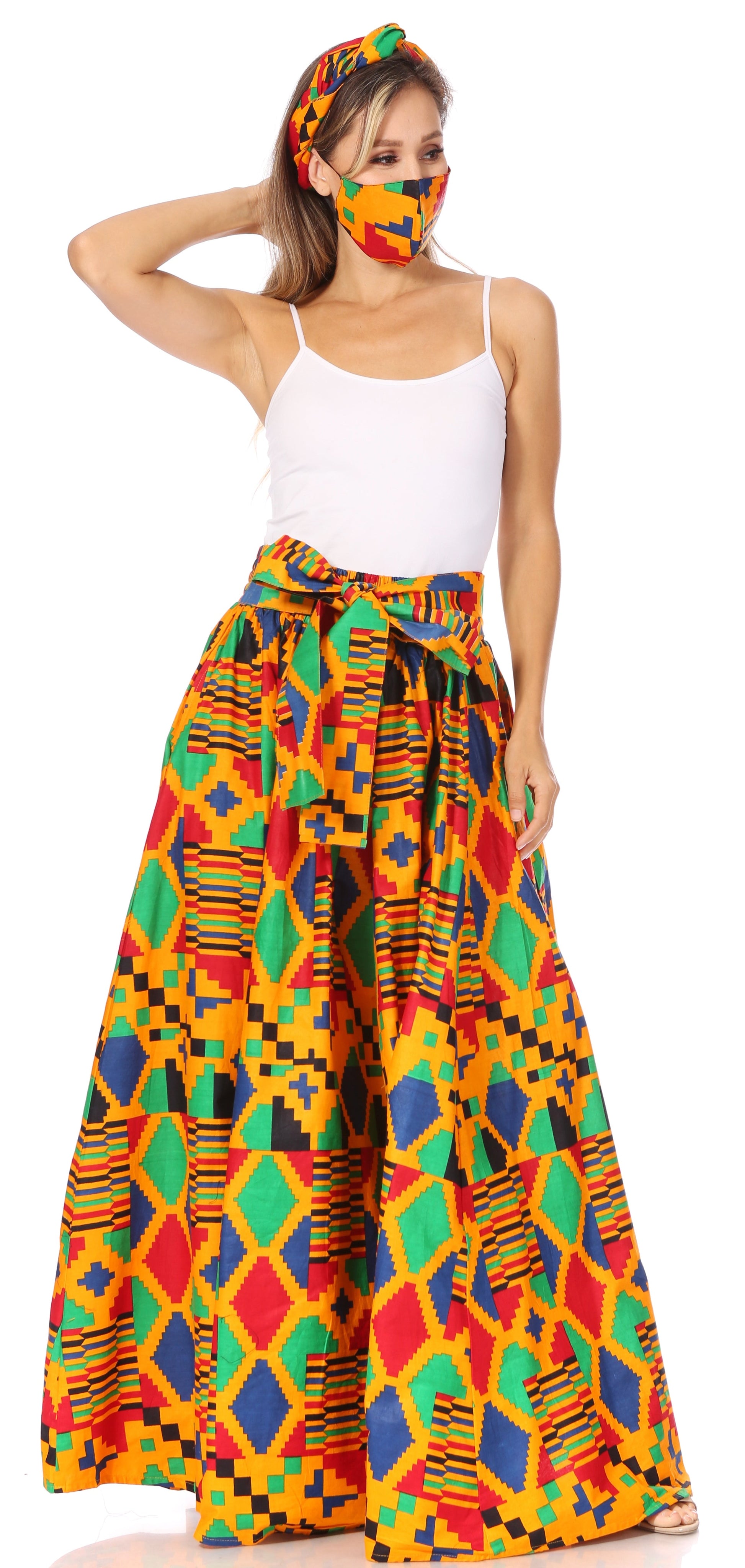 Sakkas Asma's Second Convertible Traditional Wax Print Maxi Skirt with Adjustable Straps - Concordia Style Boutique