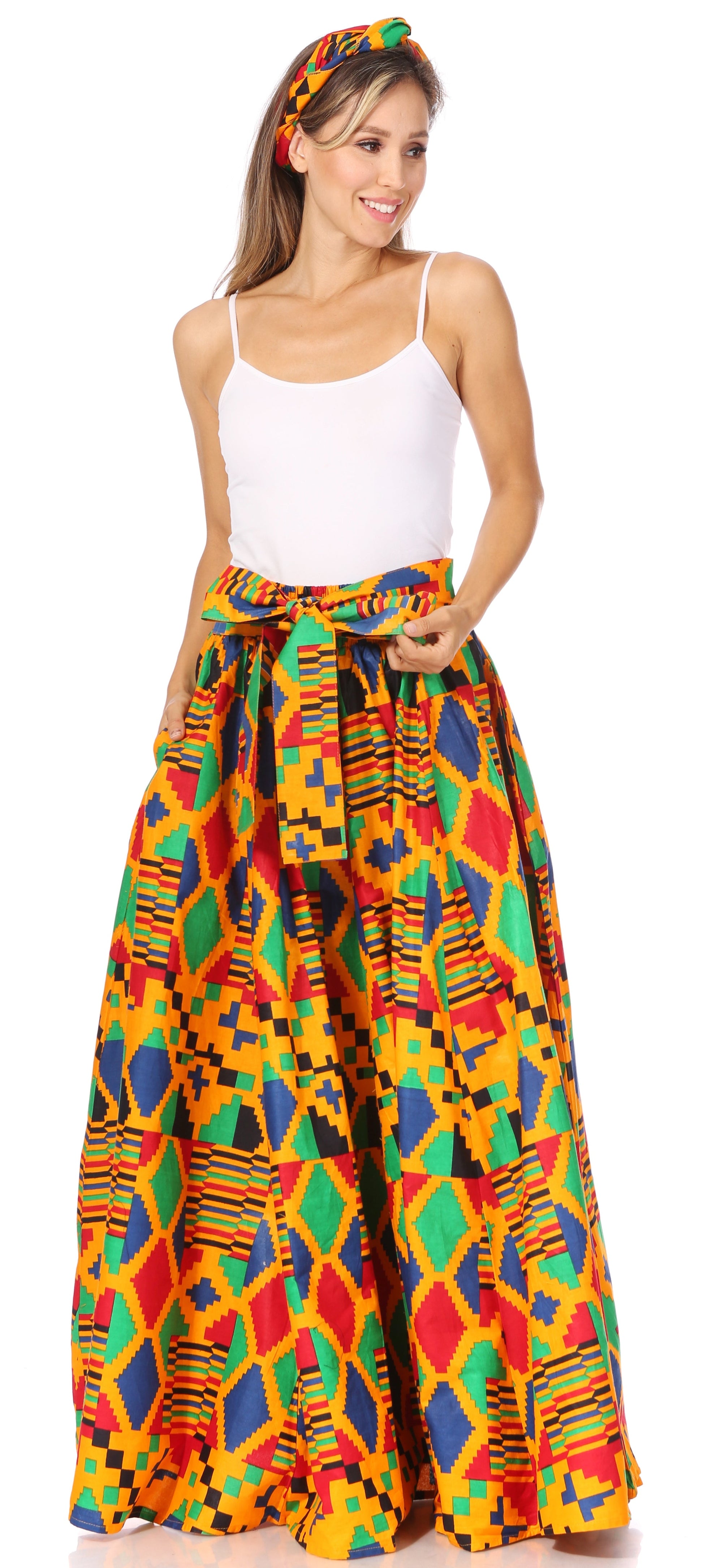 Sakkas Asma's Second Convertible Traditional Wax Print Maxi Skirt with Adjustable Straps - Concordia Style Boutique