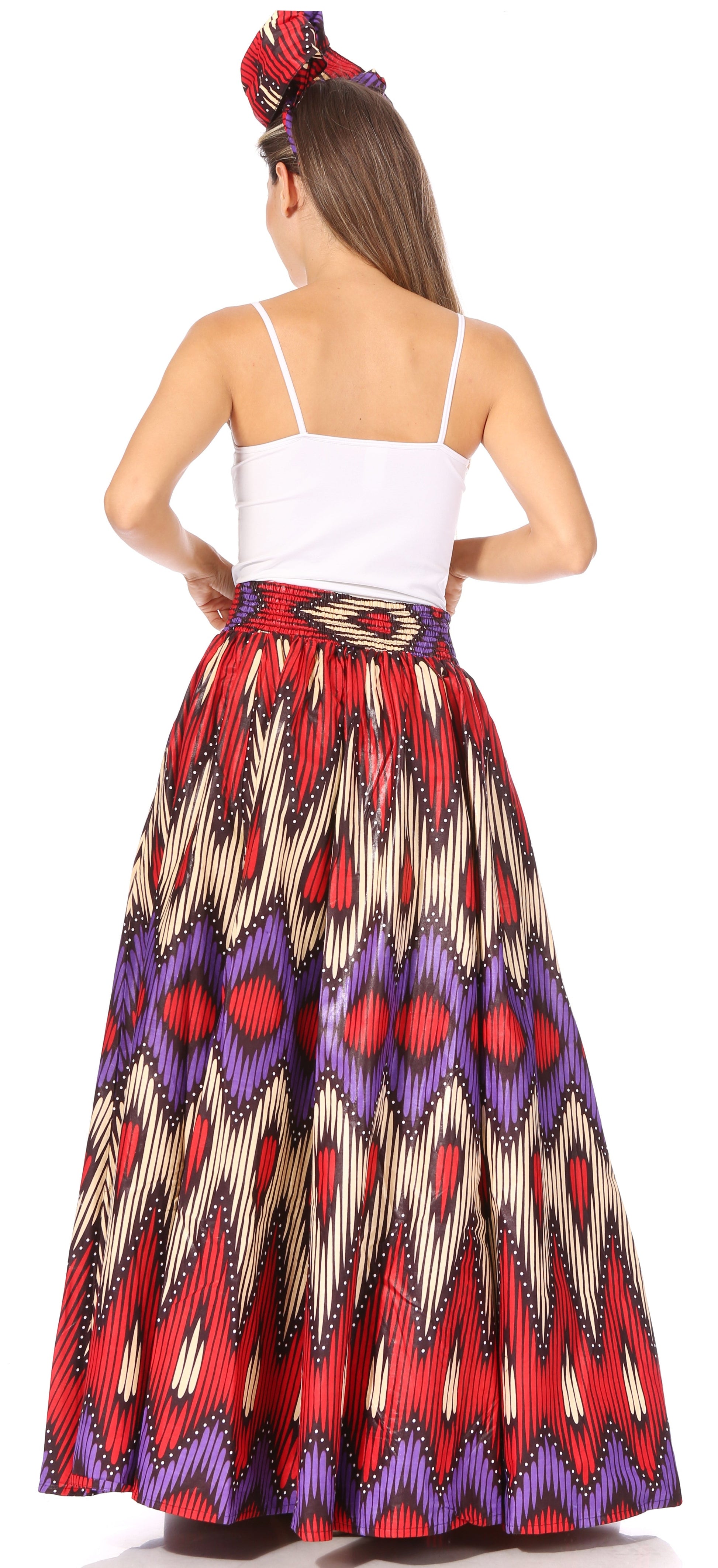 Sakkas Asma's Second Convertible Traditional Wax Print Maxi Skirt with Adjustable Straps - Concordia Style Boutique