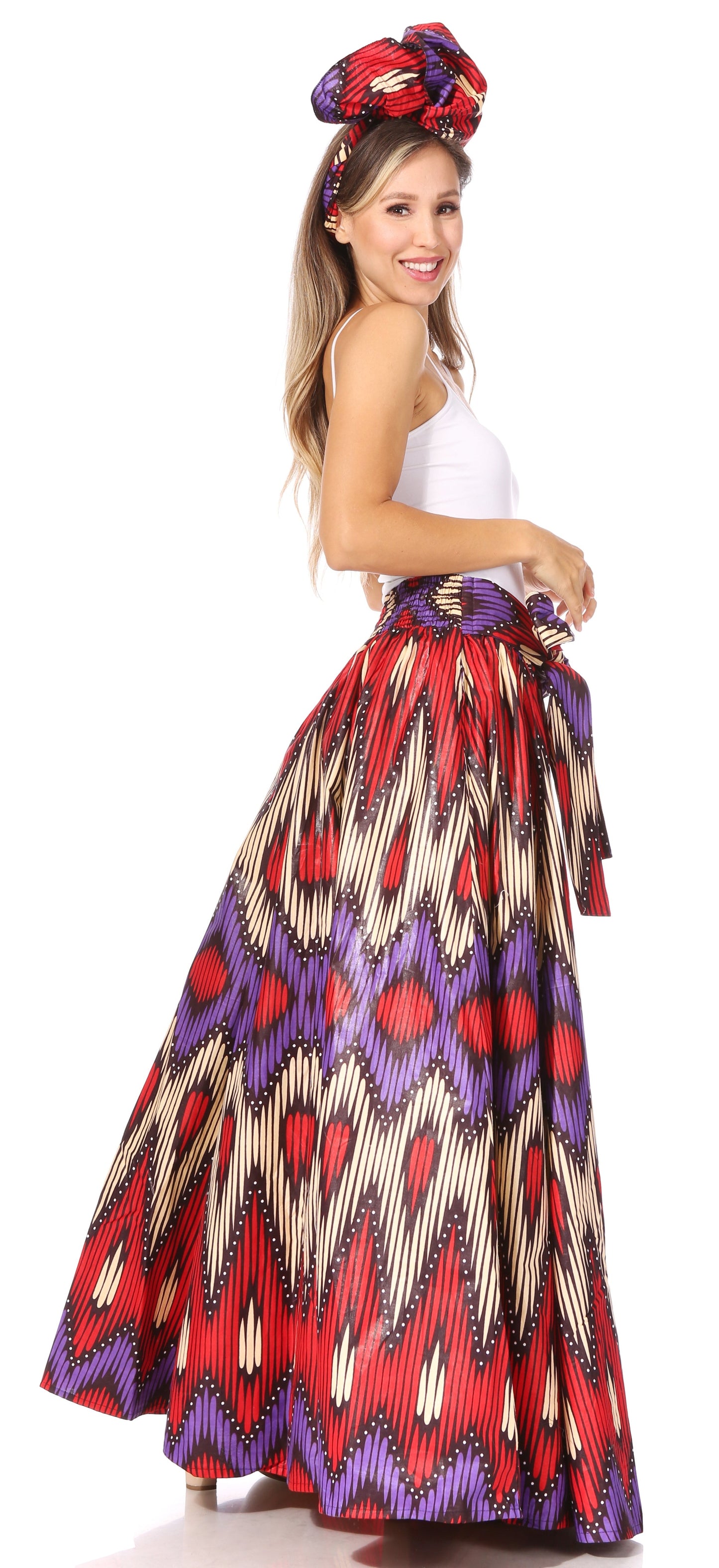 Sakkas Asma's Second Convertible Traditional Wax Print Maxi Skirt with Adjustable Straps - Concordia Style Boutique