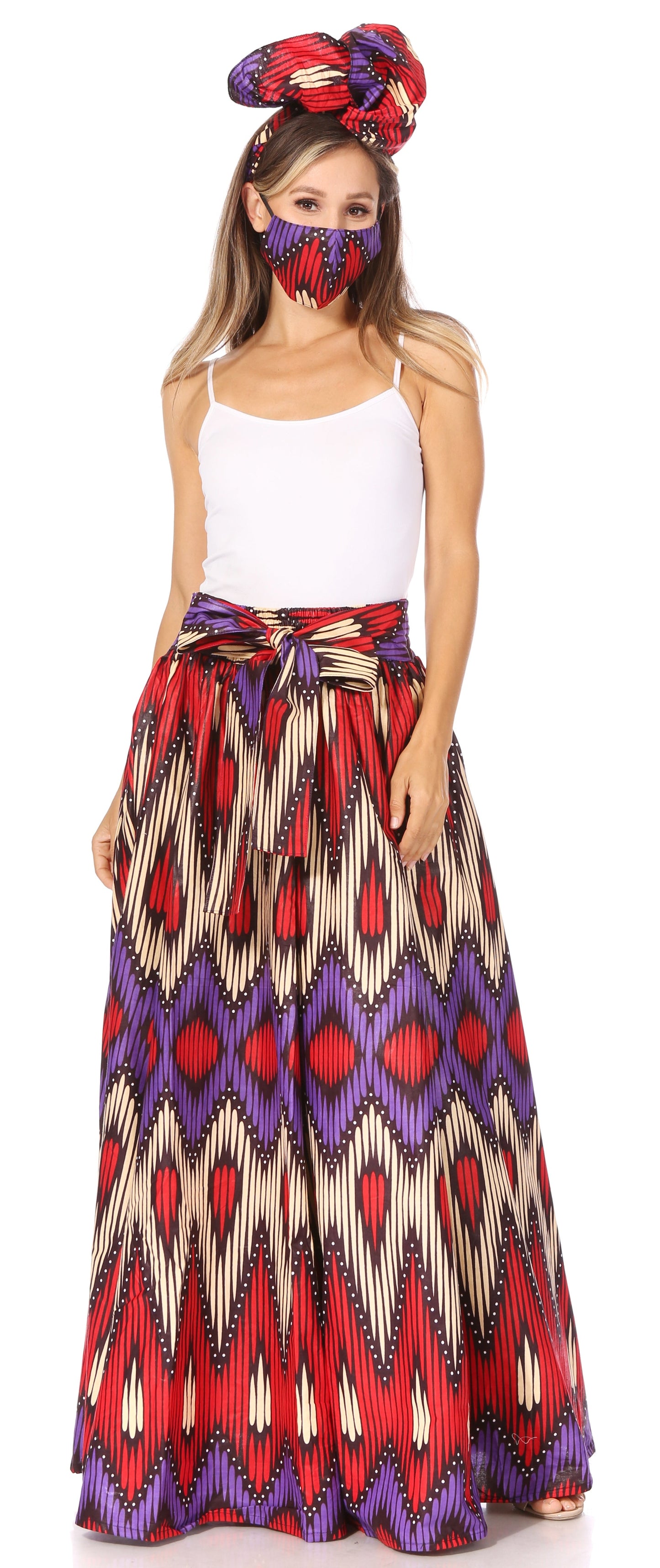 Sakkas Asma's Second Convertible Traditional Wax Print Maxi Skirt with Adjustable Straps - Concordia Style Boutique