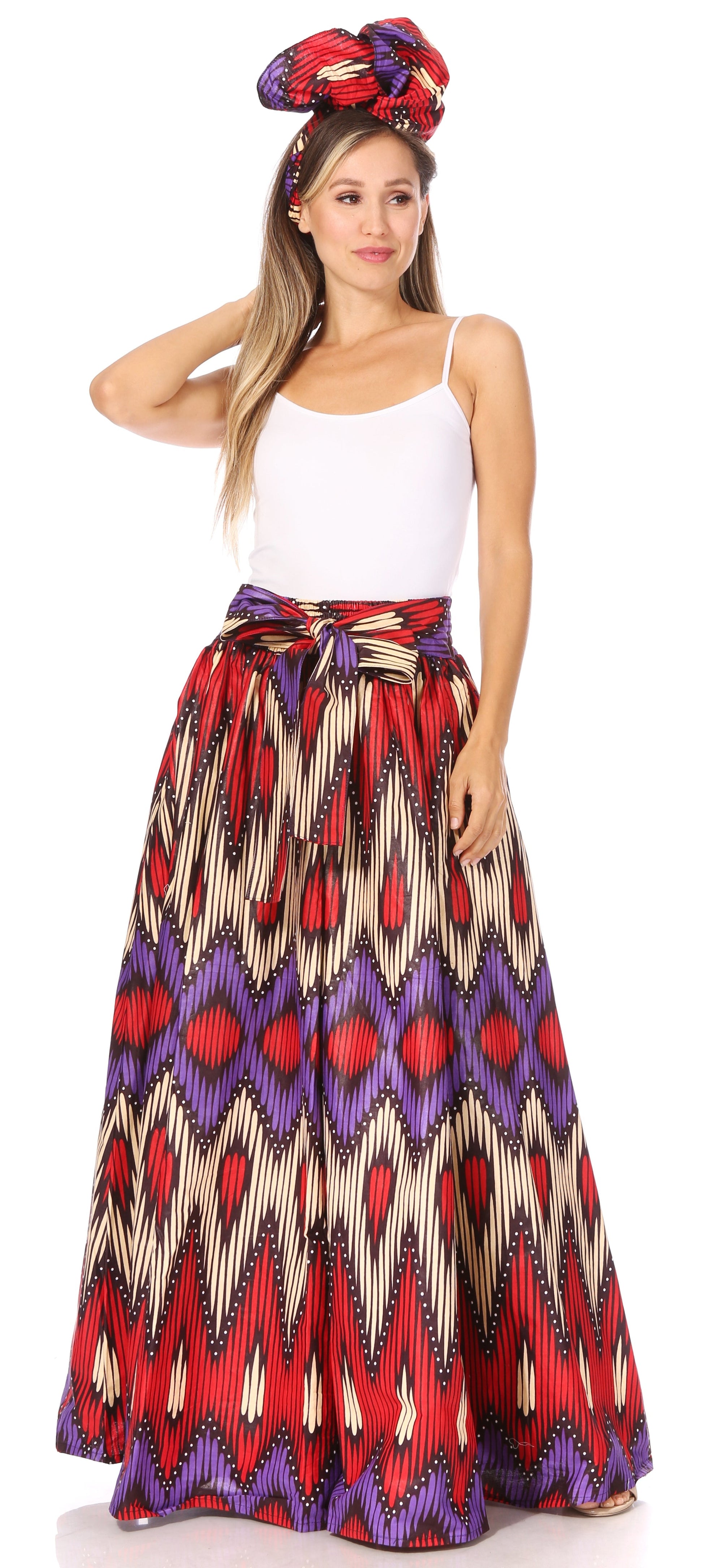 Sakkas Asma's Second Convertible Traditional Wax Print Maxi Skirt with Adjustable Straps - Concordia Style Boutique