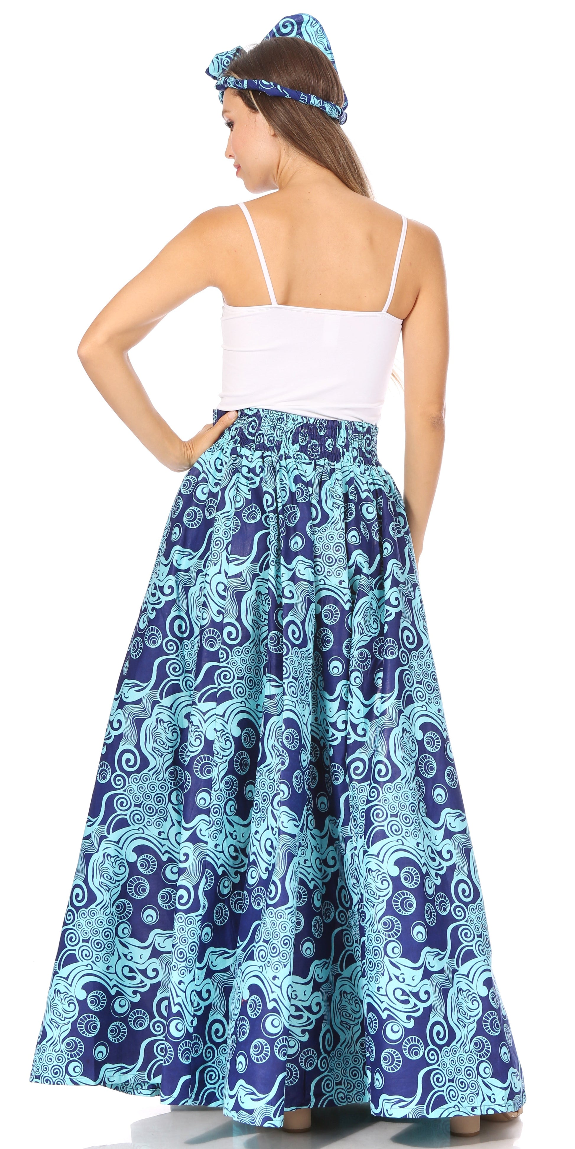 Sakkas Asma's Second Convertible Traditional Wax Print Maxi Skirt with Adjustable Straps - Concordia Style Boutique