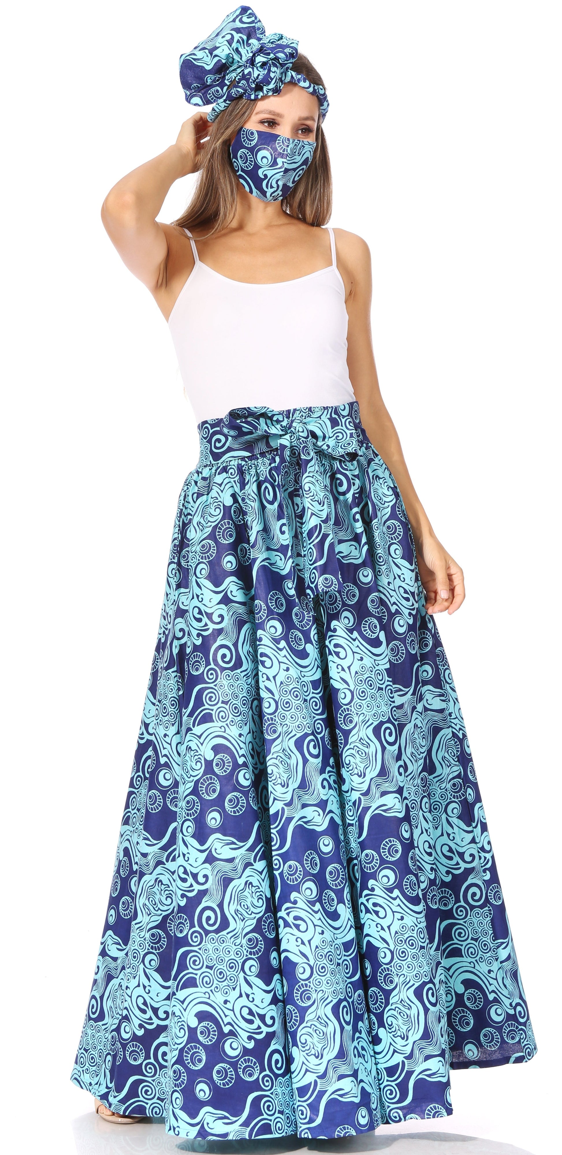 Sakkas Asma's Second Convertible Traditional Wax Print Maxi Skirt with Adjustable Straps - Concordia Style Boutique