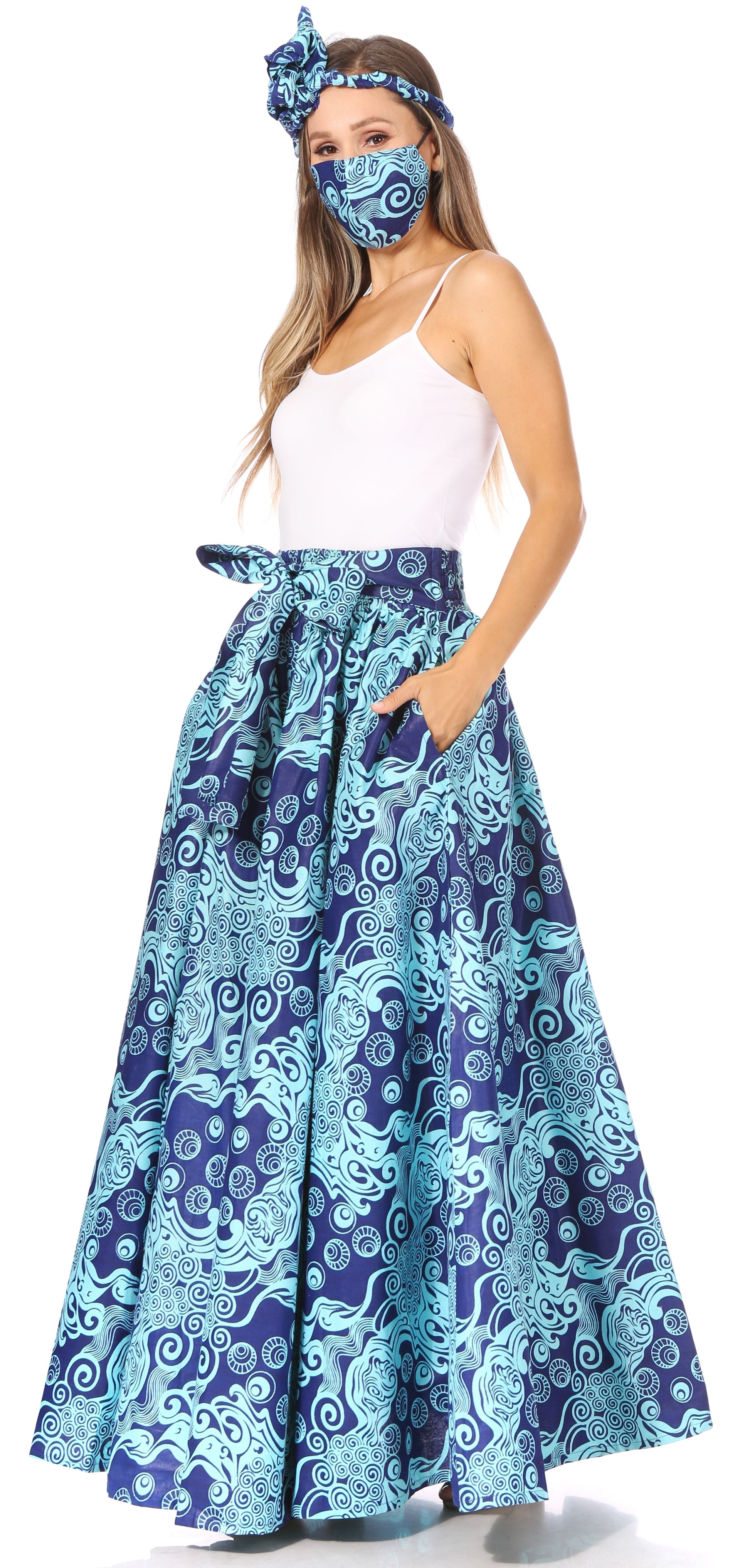 Sakkas Asma's Second Convertible Traditional Wax Print Maxi Skirt with Adjustable Straps - Concordia Style Boutique