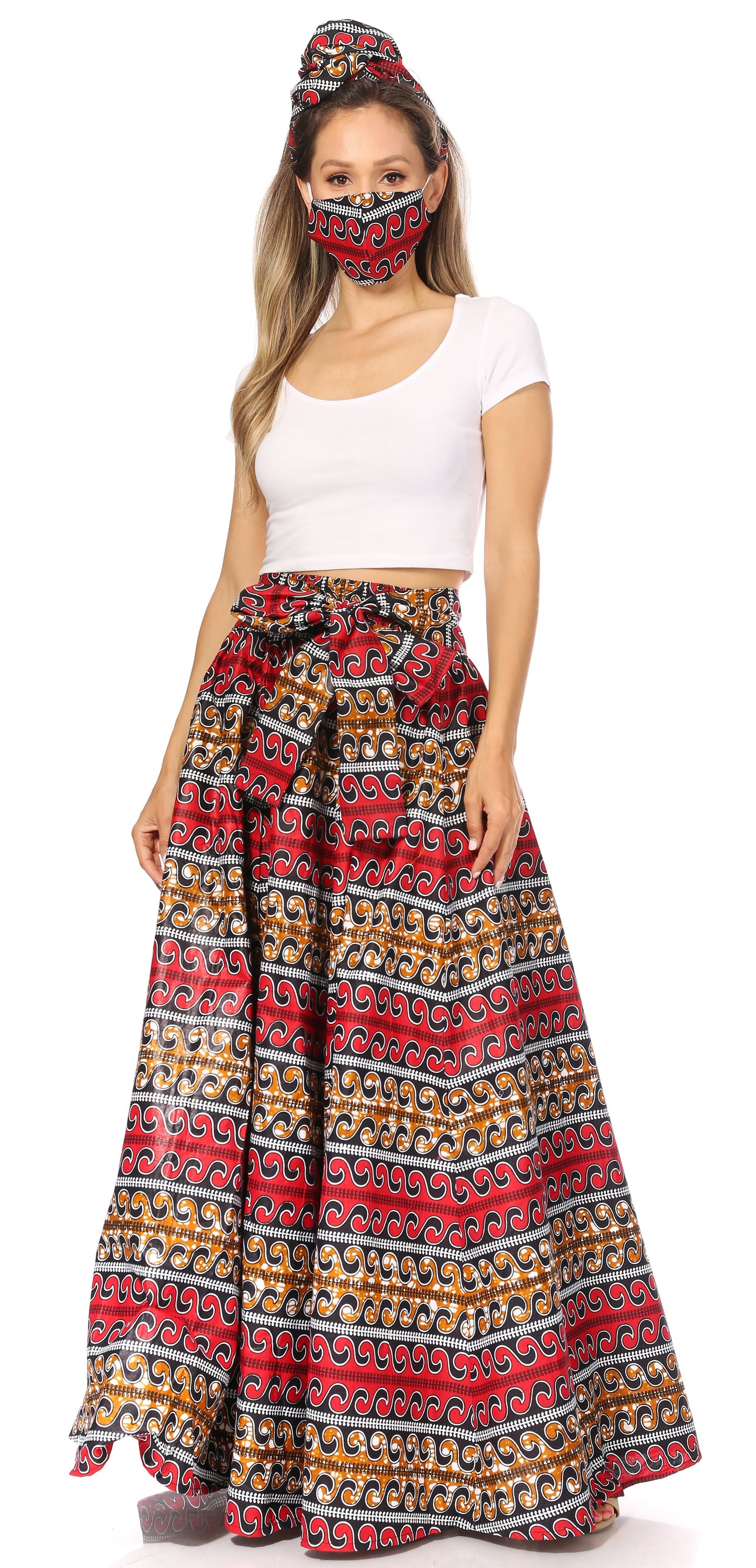 Sakkas Asma's Second Convertible Traditional Wax Print Maxi Skirt with Adjustable Straps - Concordia Style Boutique