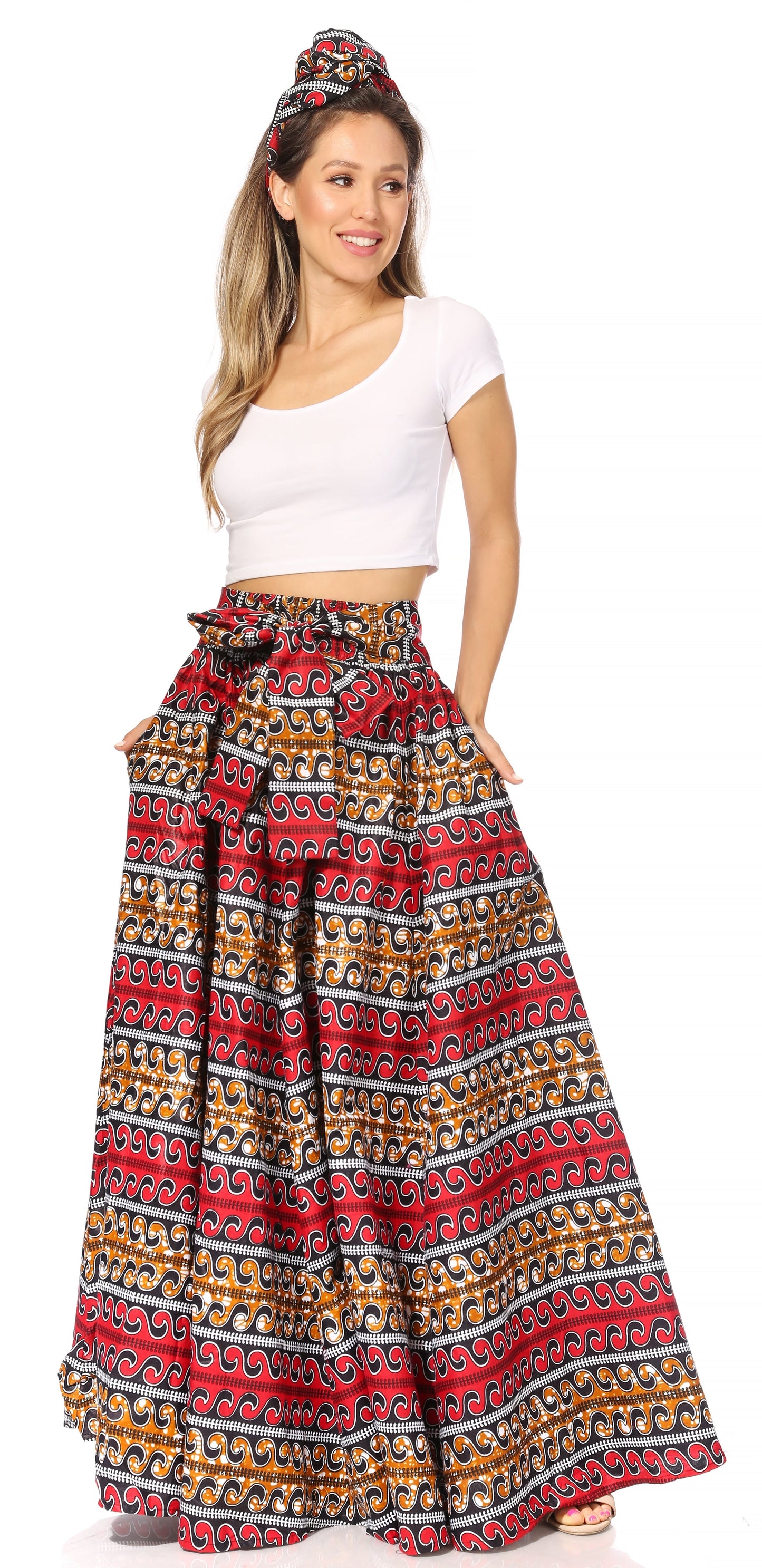 Sakkas Asma's Second Convertible Traditional Wax Print Maxi Skirt with Adjustable Straps - Concordia Style Boutique