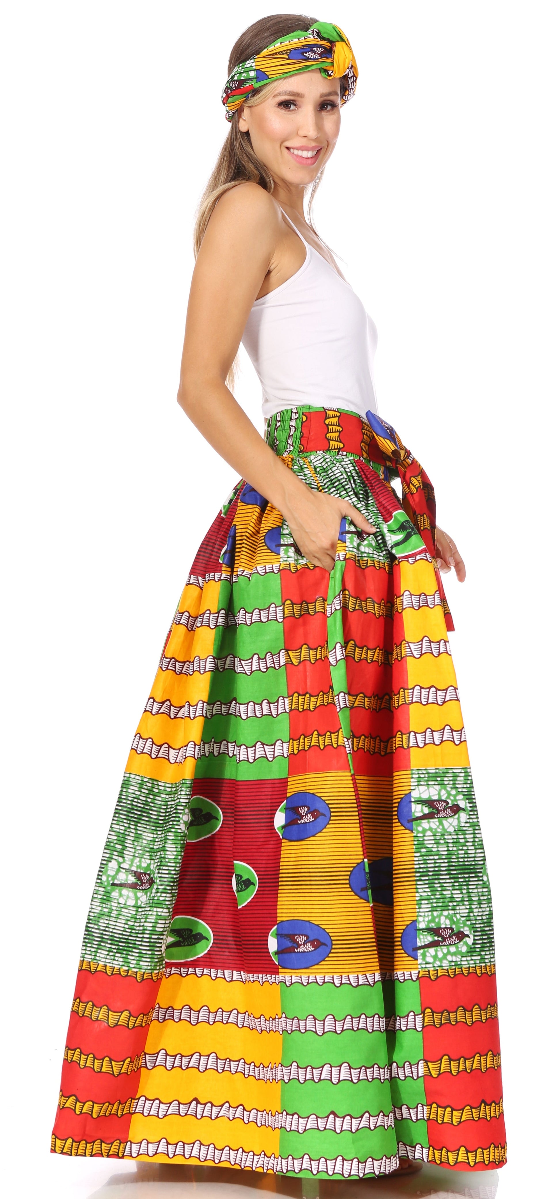 Sakkas Asma's Second Convertible Traditional Wax Print Maxi Skirt with Adjustable Straps - Concordia Style Boutique
