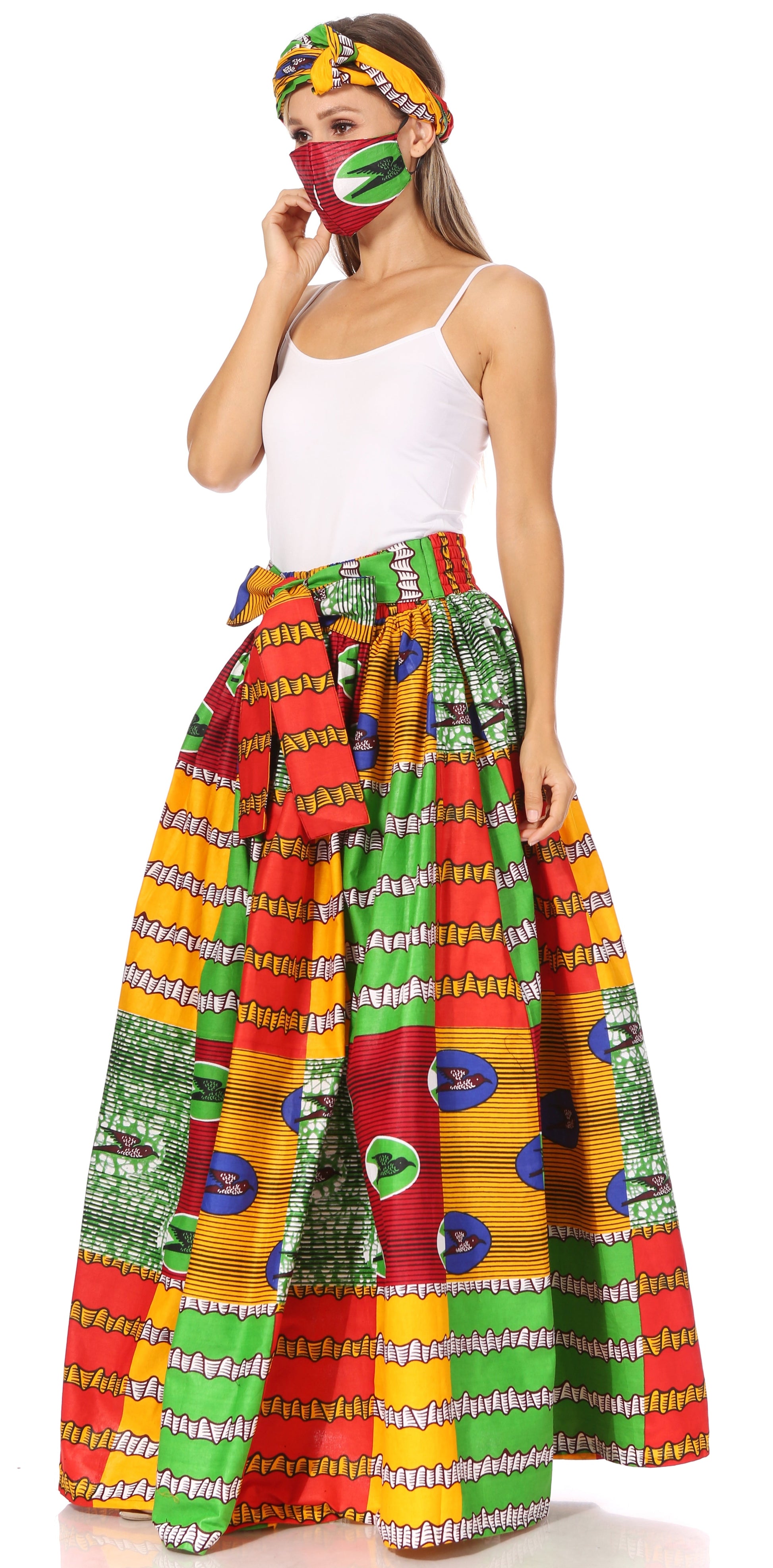 Sakkas Asma's Second Convertible Traditional Wax Print Maxi Skirt with Adjustable Straps - Concordia Style Boutique