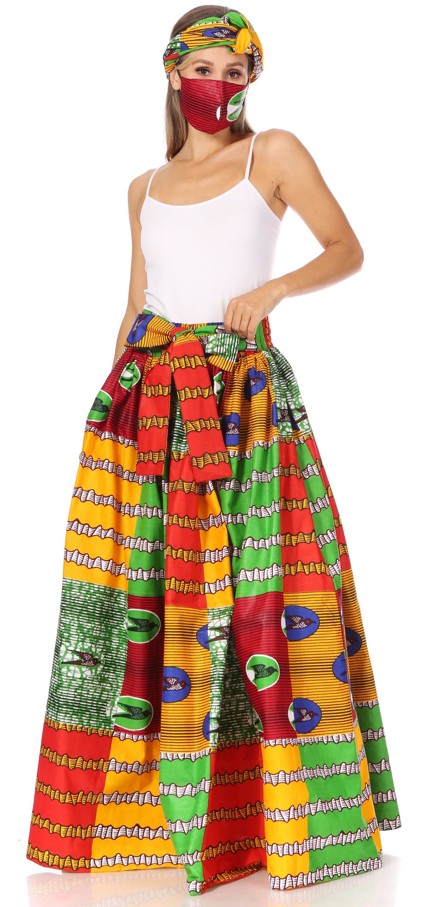 Sakkas Asma's Second Convertible Traditional Wax Print Maxi Skirt with Adjustable Straps - Concordia Style Boutique