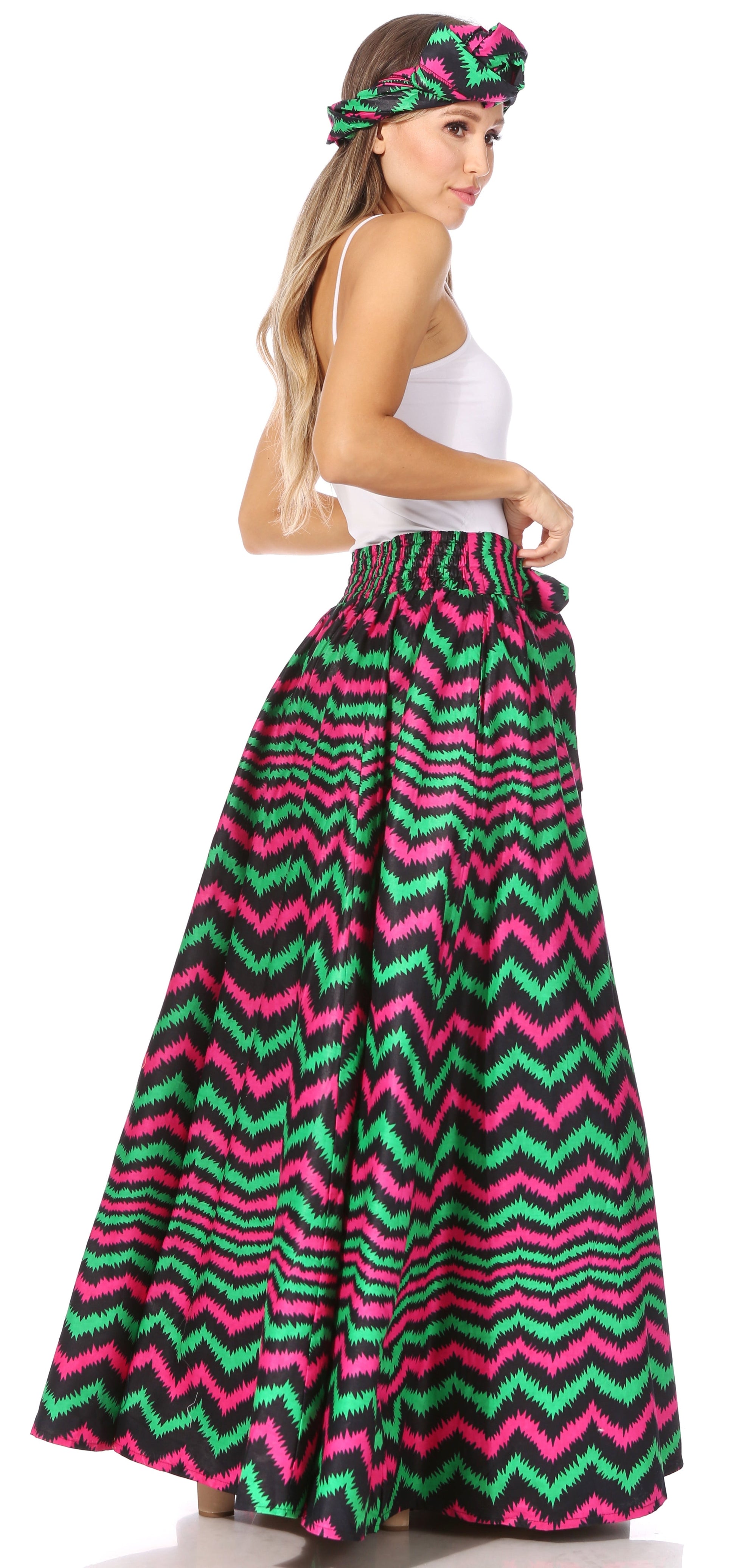 Sakkas Asma's Second Convertible Traditional Wax Print Maxi Skirt with Adjustable Straps - Concordia Style Boutique