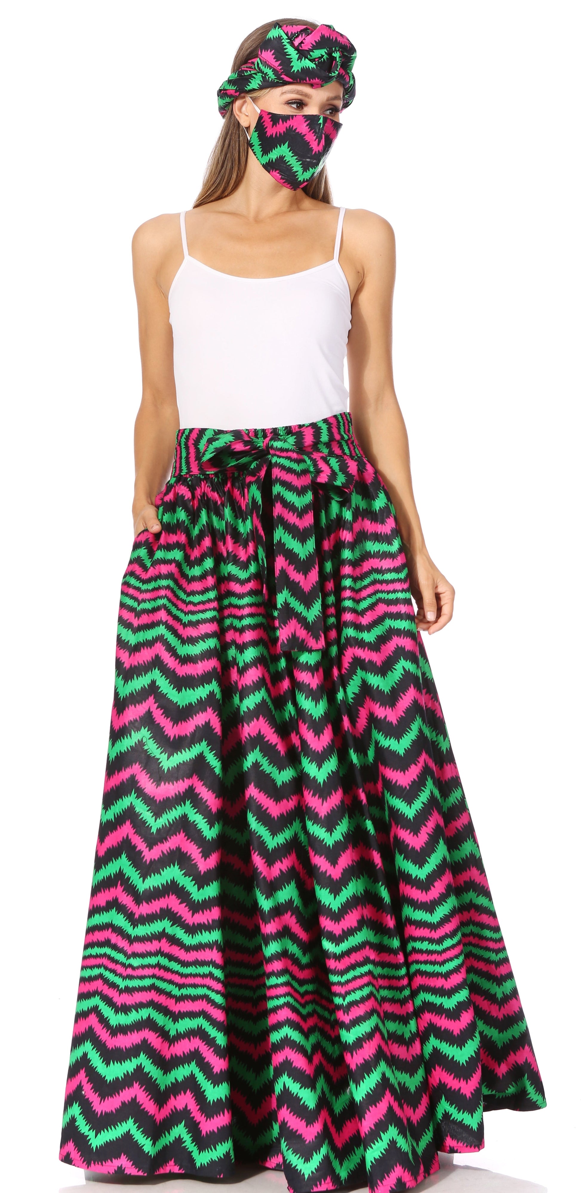 Sakkas Asma's Second Convertible Traditional Wax Print Maxi Skirt with Adjustable Straps - Concordia Style Boutique