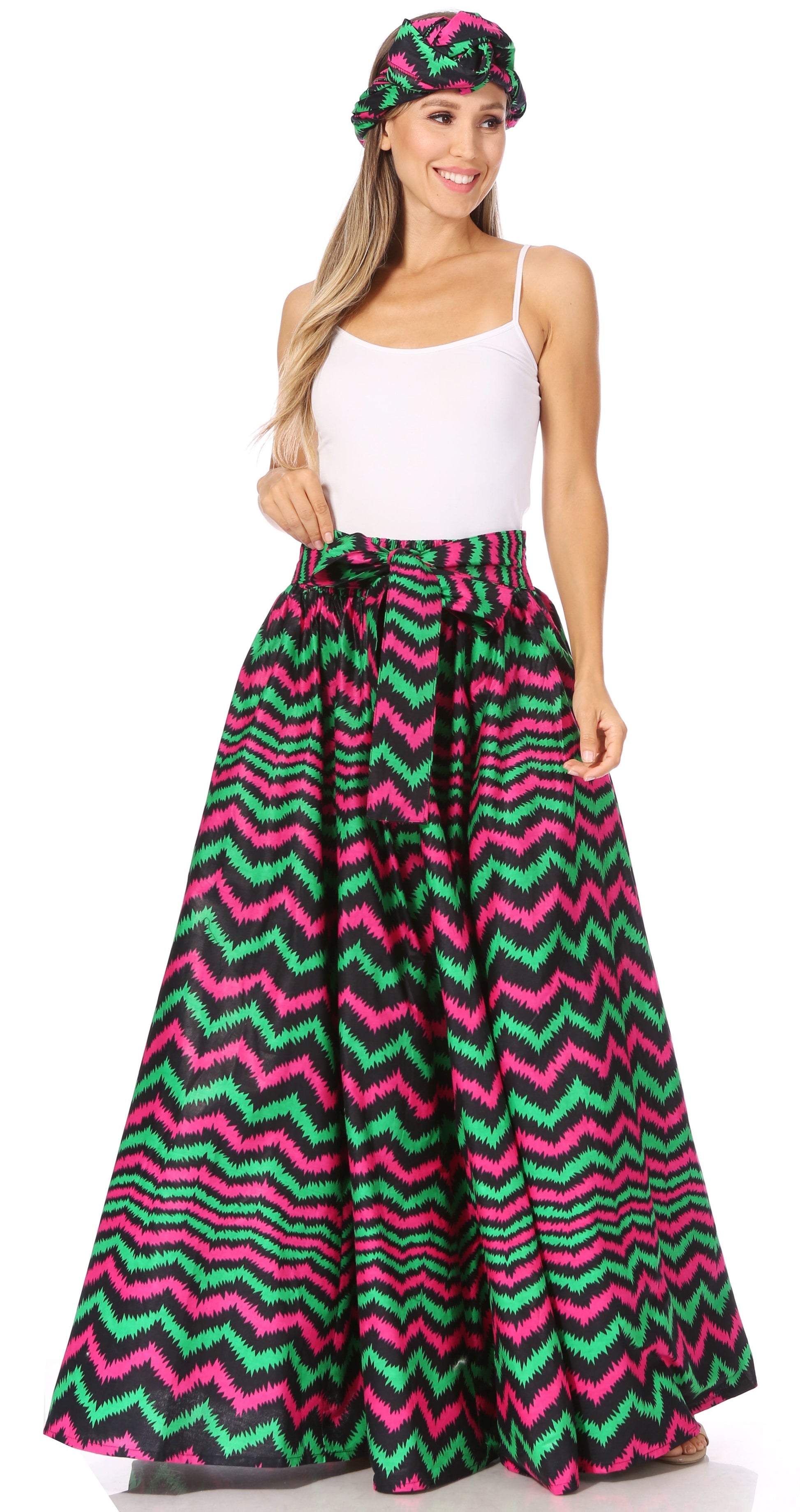 Sakkas Asma's Second Convertible Traditional Wax Print Maxi Skirt with Adjustable Straps - Concordia Style Boutique
