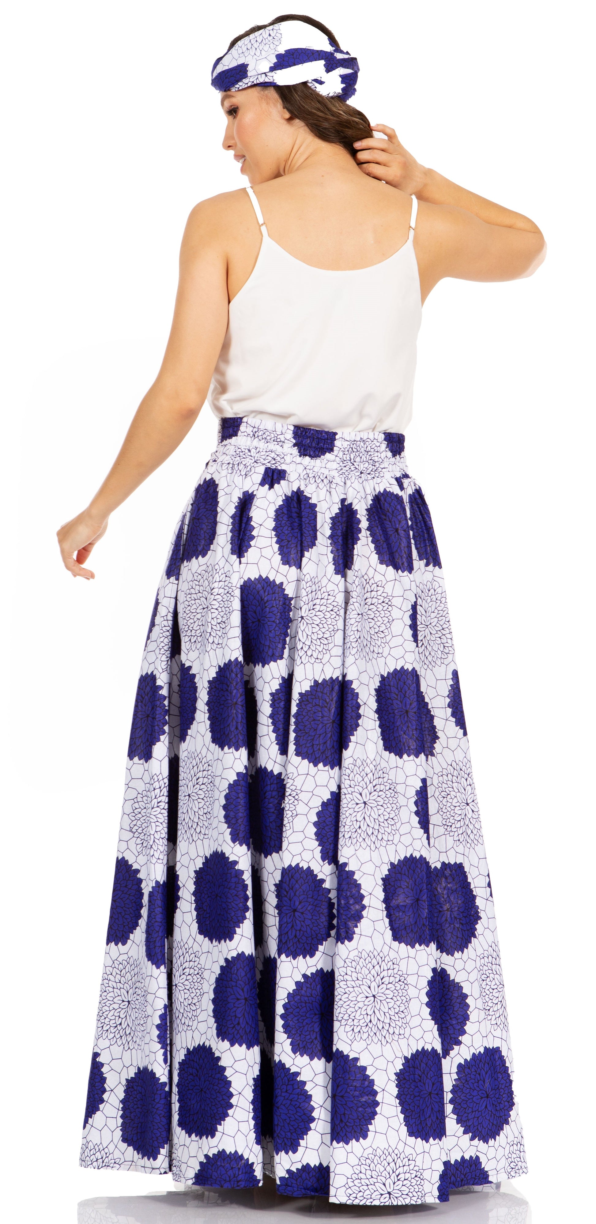 Sakkas Asma's Second Convertible Traditional Wax Print Maxi Skirt with Adjustable Straps - Concordia Style Boutique