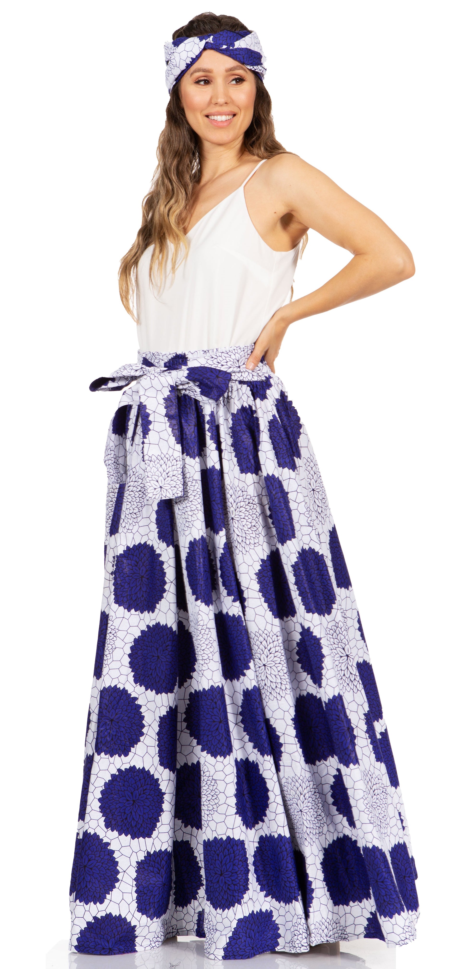 Sakkas Asma's Second Convertible Traditional Wax Print Maxi Skirt with Adjustable Straps - Concordia Style Boutique