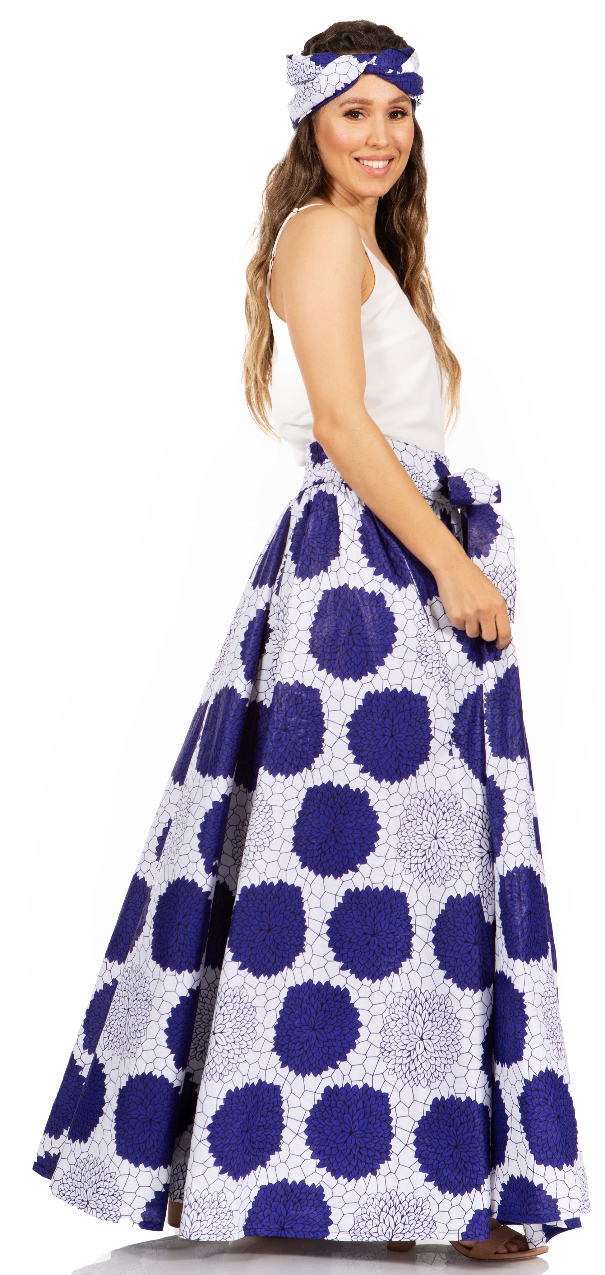 Sakkas Asma's Second Convertible Traditional Wax Print Maxi Skirt with Adjustable Straps - Concordia Style Boutique